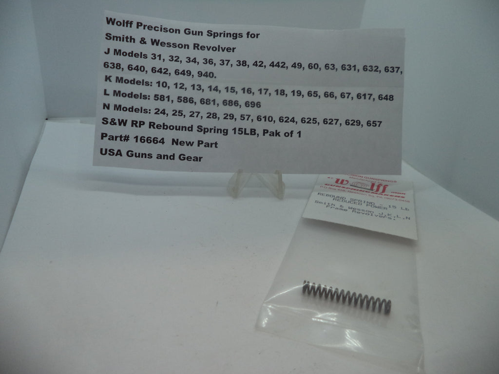 Wolff Reduced Power Rebound Spring for Smith & Wesson J/K/L/N Frame Revolvers 15 LB 16664