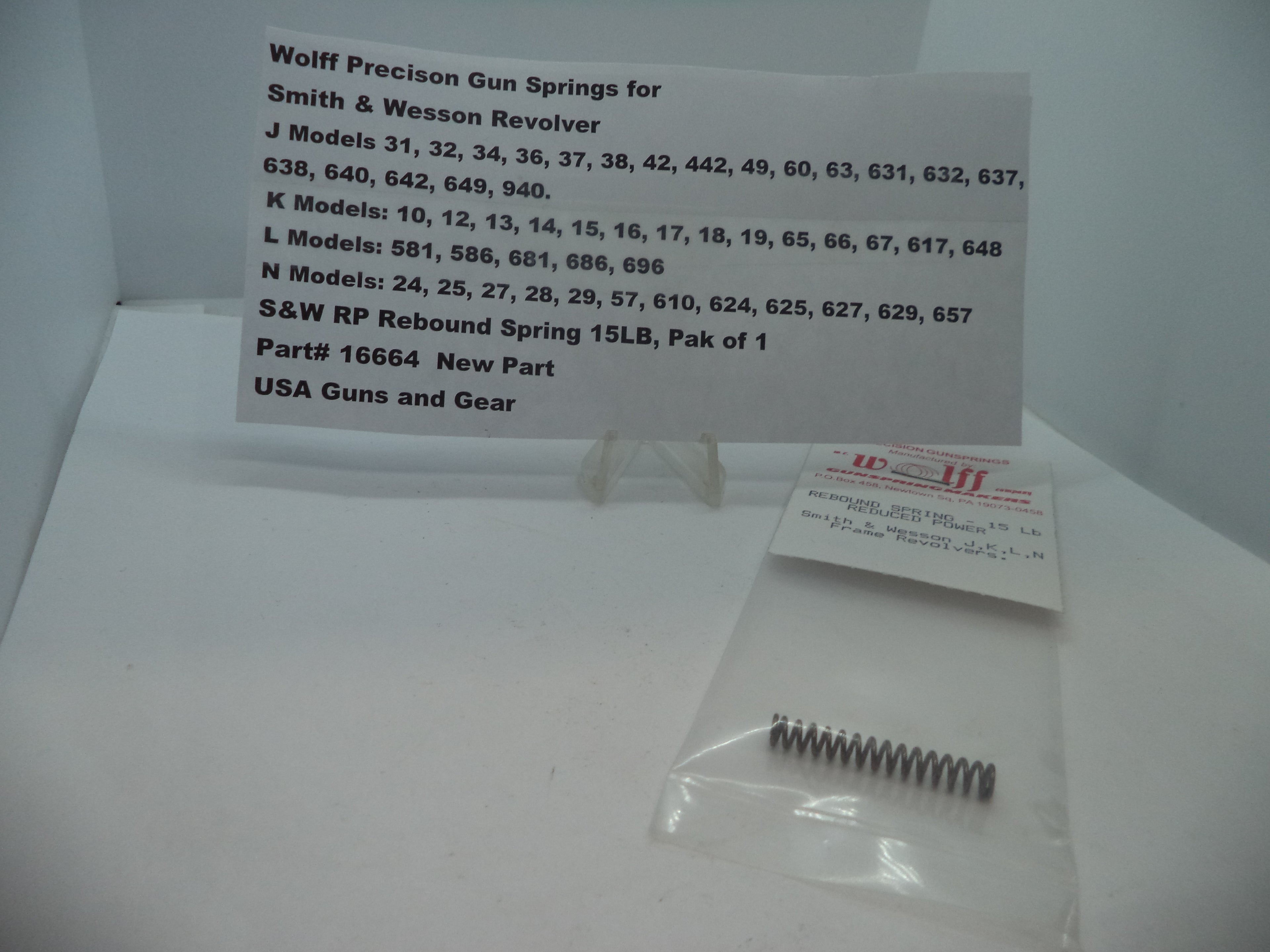 Wolff Reduced Power Rebound Spring for Smith & Wesson J/K/L/N Frame Revolvers 15 LB 16664