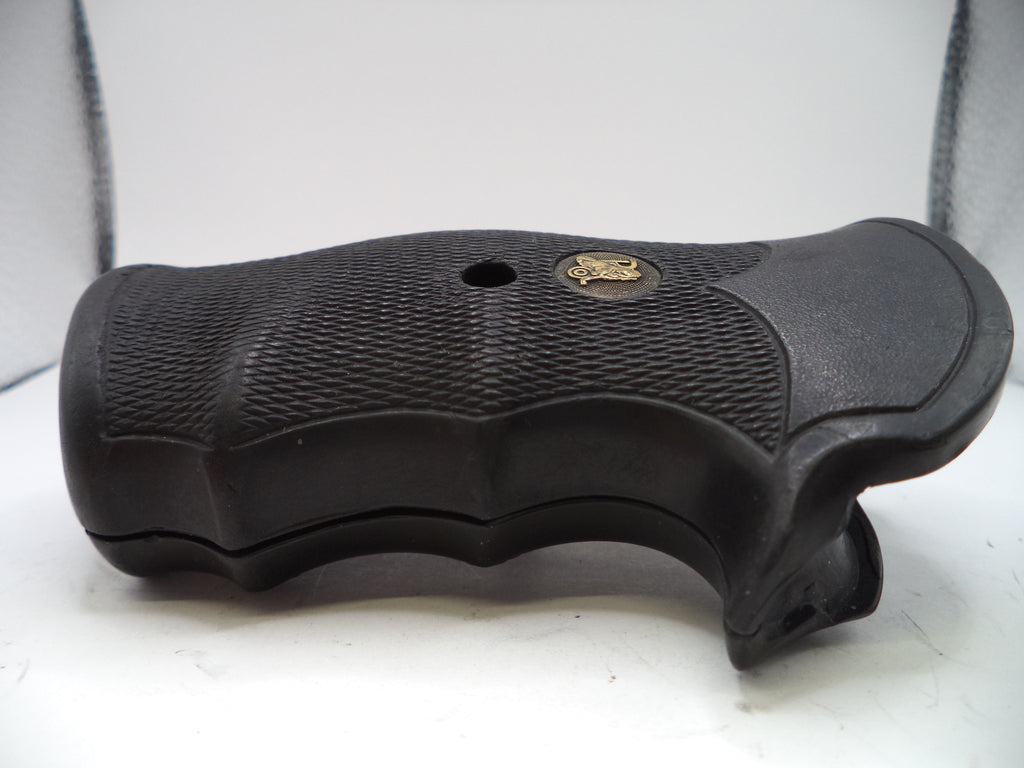 Black gun grip with a brand logo on a white background