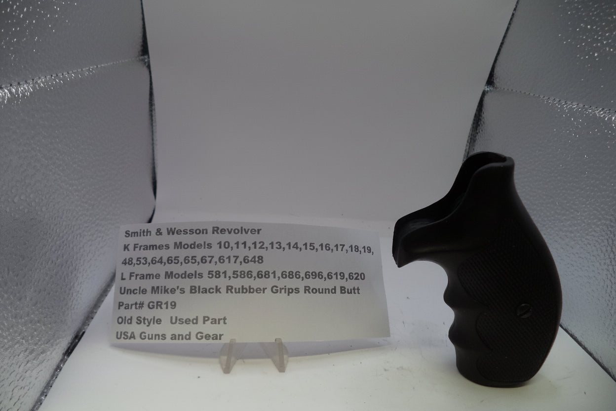 Smith & Wesson K & L Frame Uncle Mike's Round Butt Black Rubber Grips GR19