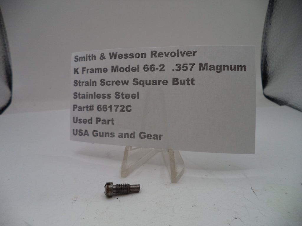Strain screw for Smith & Wesson revolver with descriptive label on a white background