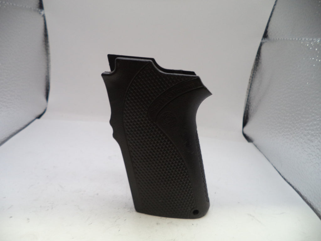 Black textured gun grip on a white background