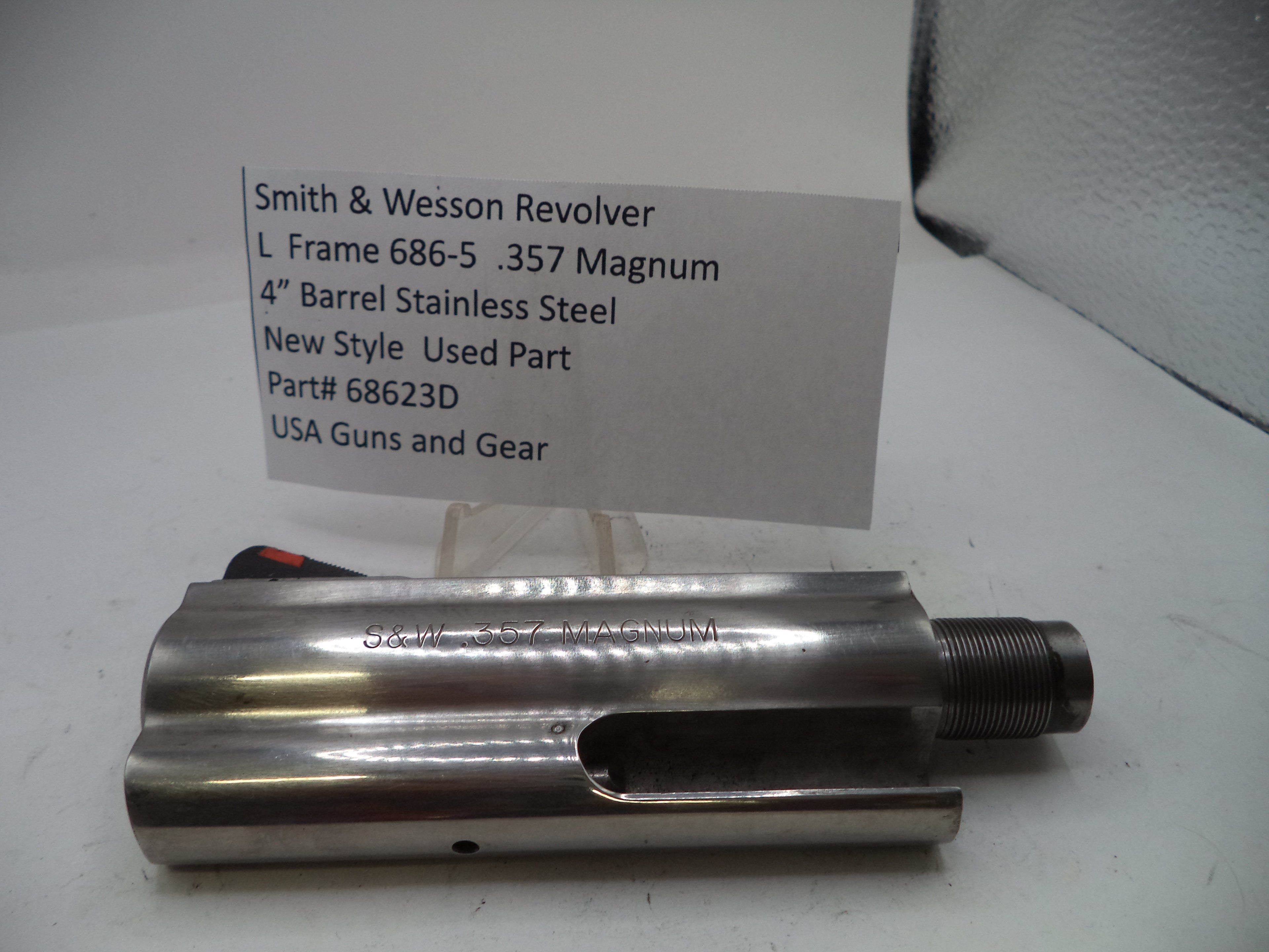 Smith & Wesson L-Frame Model 686-5 .357 Magnum 4" Non-Pinned Stainless Steel Barrel - Used, Part# 68623D