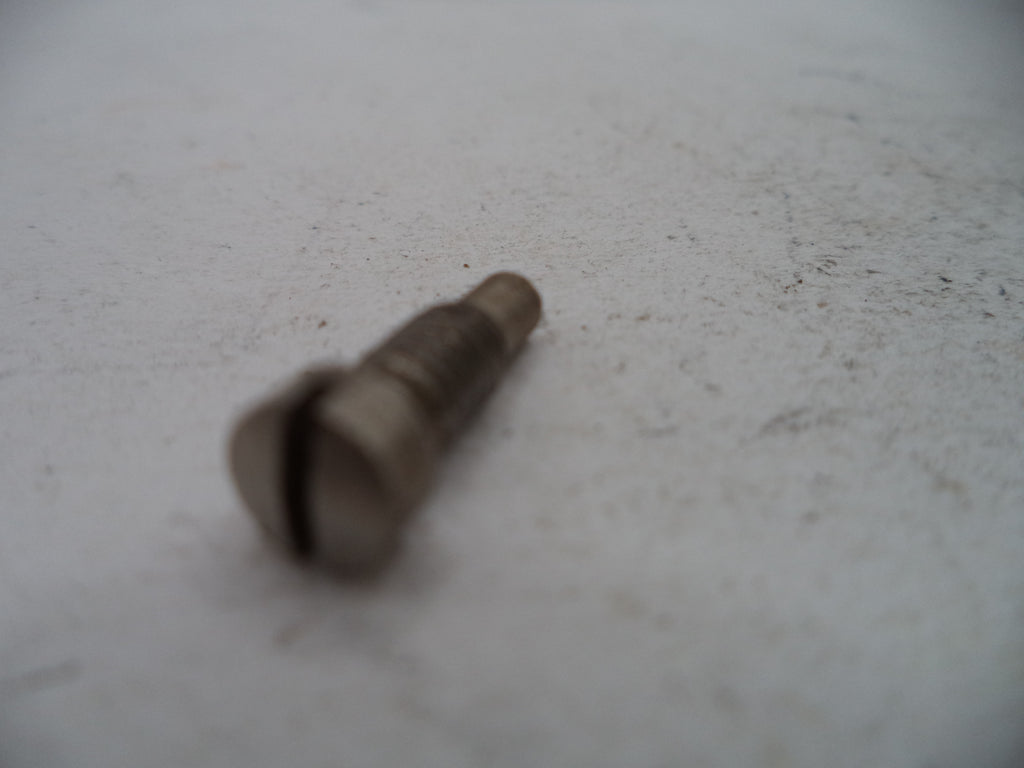 A small metallic screw or bolt with a slotted head, photographed on a light textured surface.