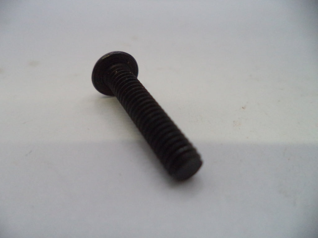 A single black metal flat-head screw with a threaded shaft, photographed on a plain light background.