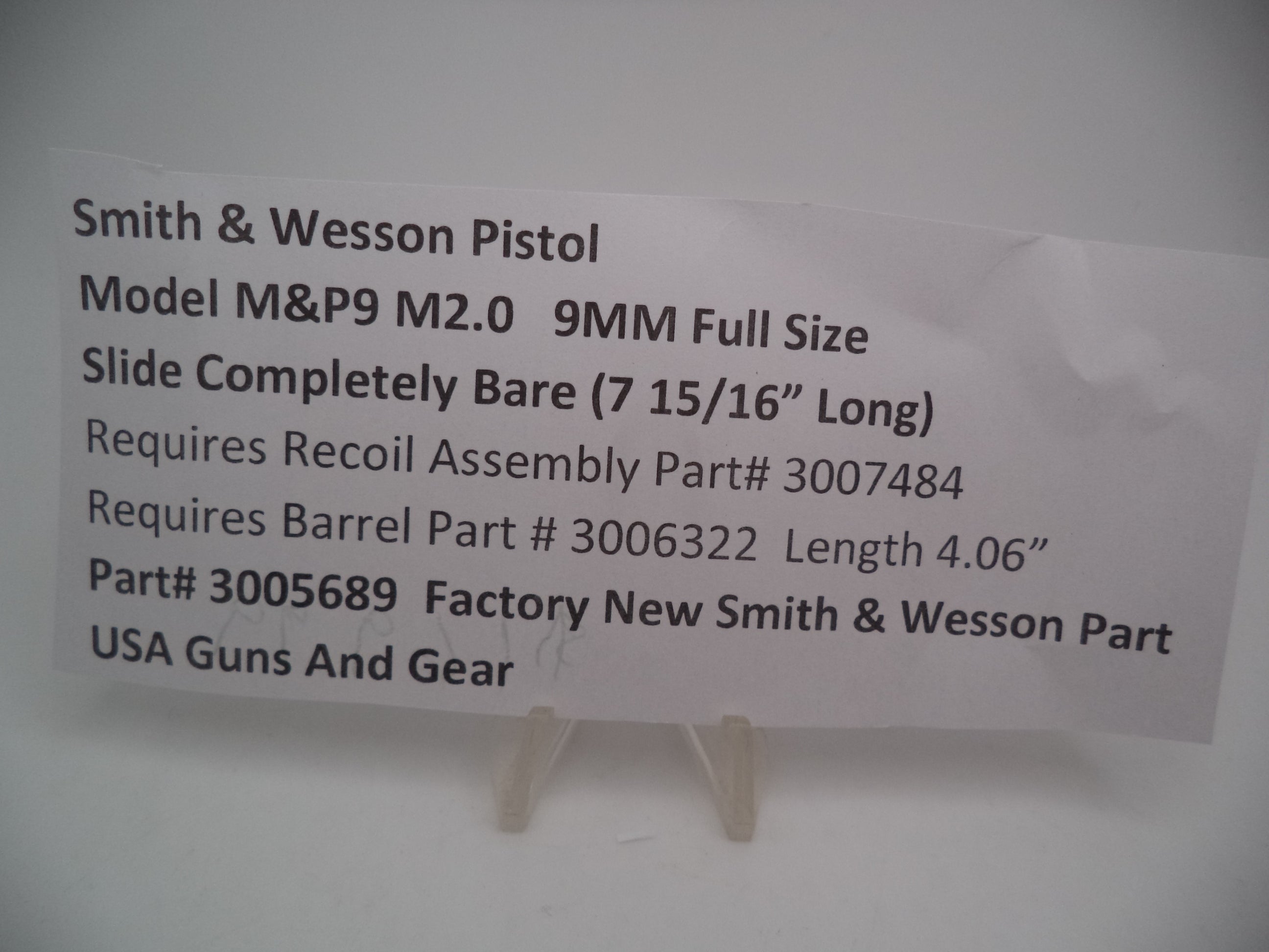 S&W M&P 9 M2.0 Full Size Slide 6.9" Bare - Factory OEM Part 3005689