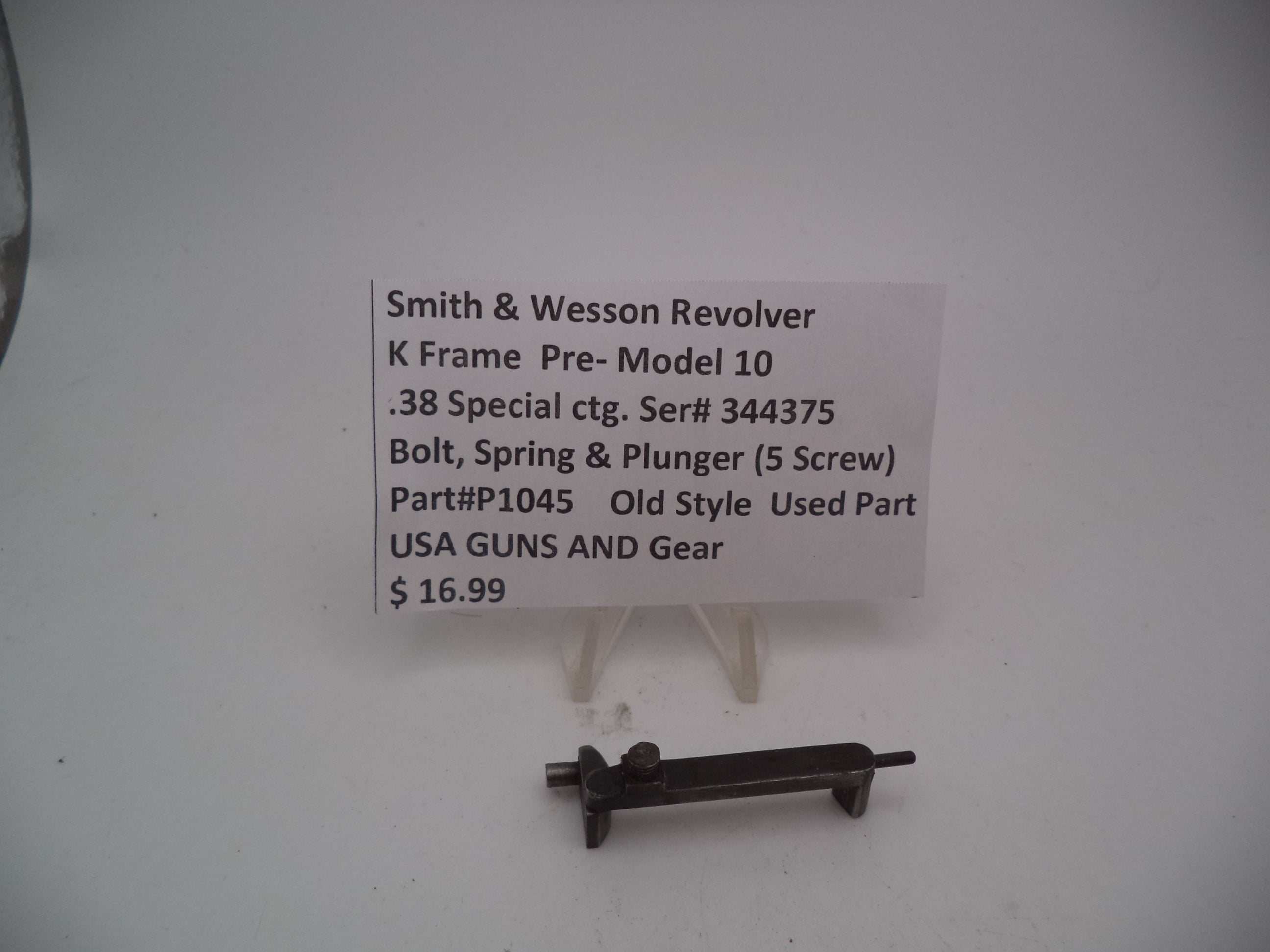 P1045 Smith & Wesson Used K Frame Pre Model 10 Bolt, Spring & Plunger