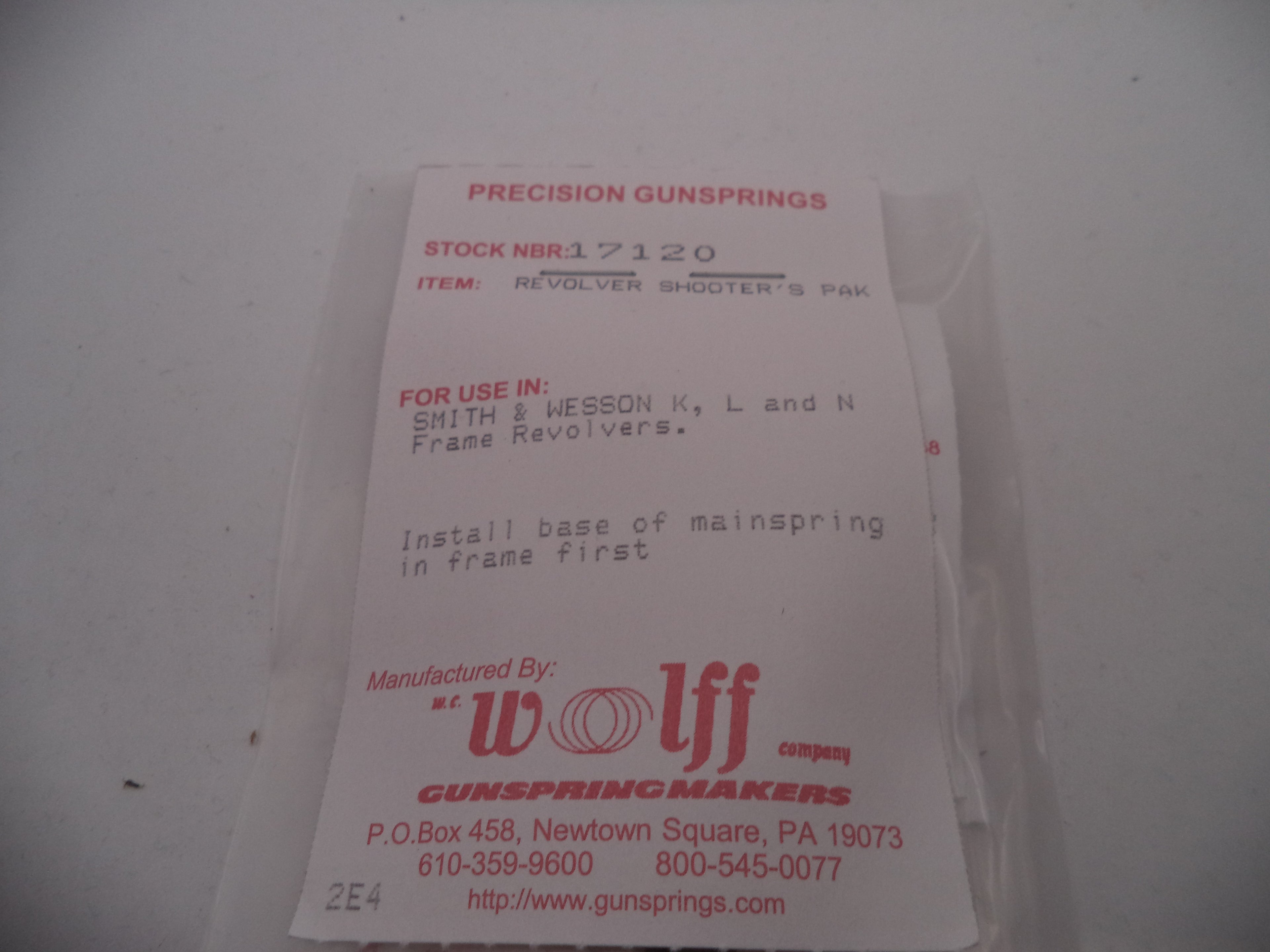 16663 Wolff S&W J, K, L, N RP Rebound Spring 14LB Models 31,32,34,36,38,42,442,49,60 & More