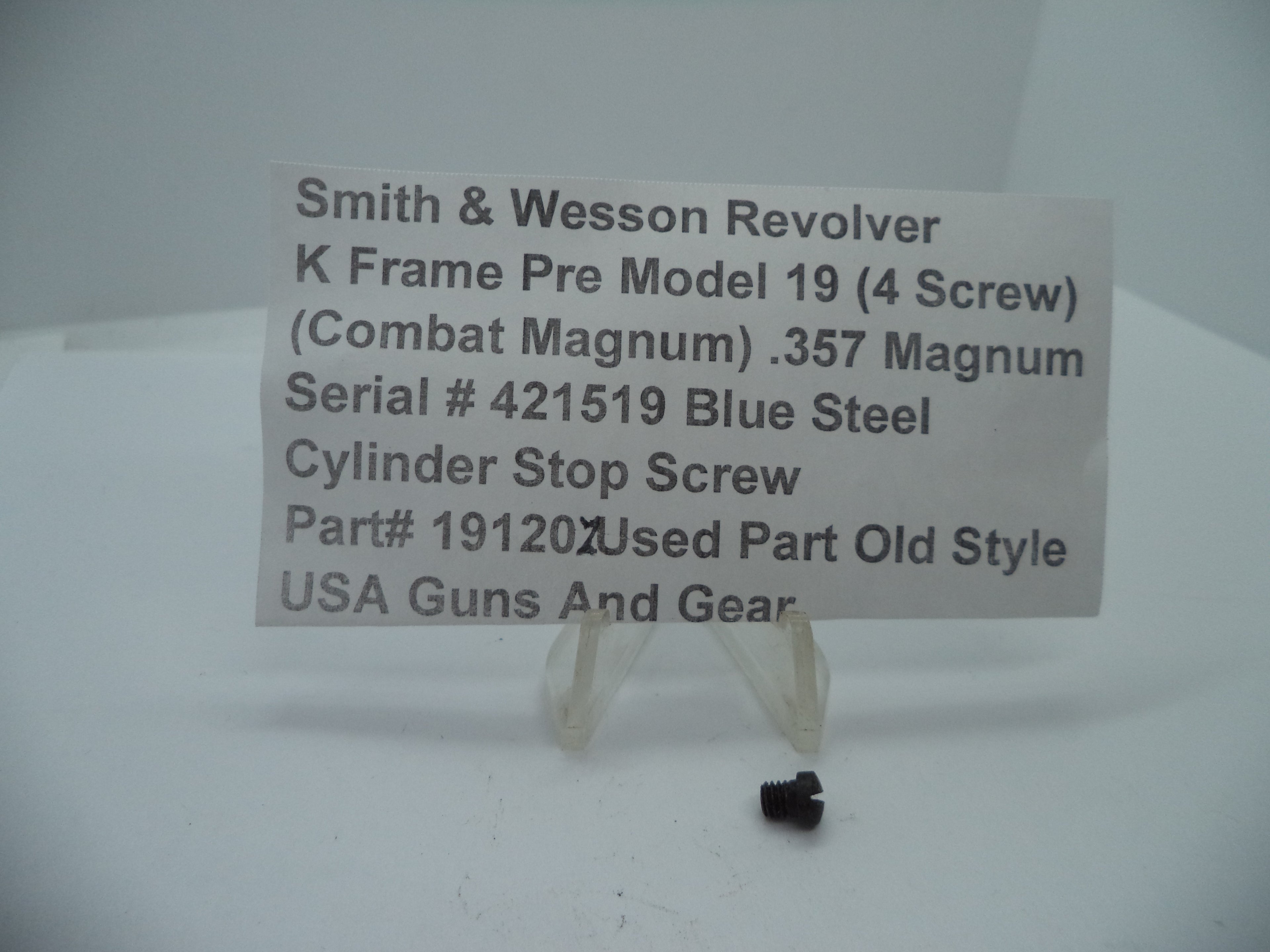 19120Z S&W K Pre-Model 19 (4 Screw) Combat Magnum Cylinder Stop Screw Blue