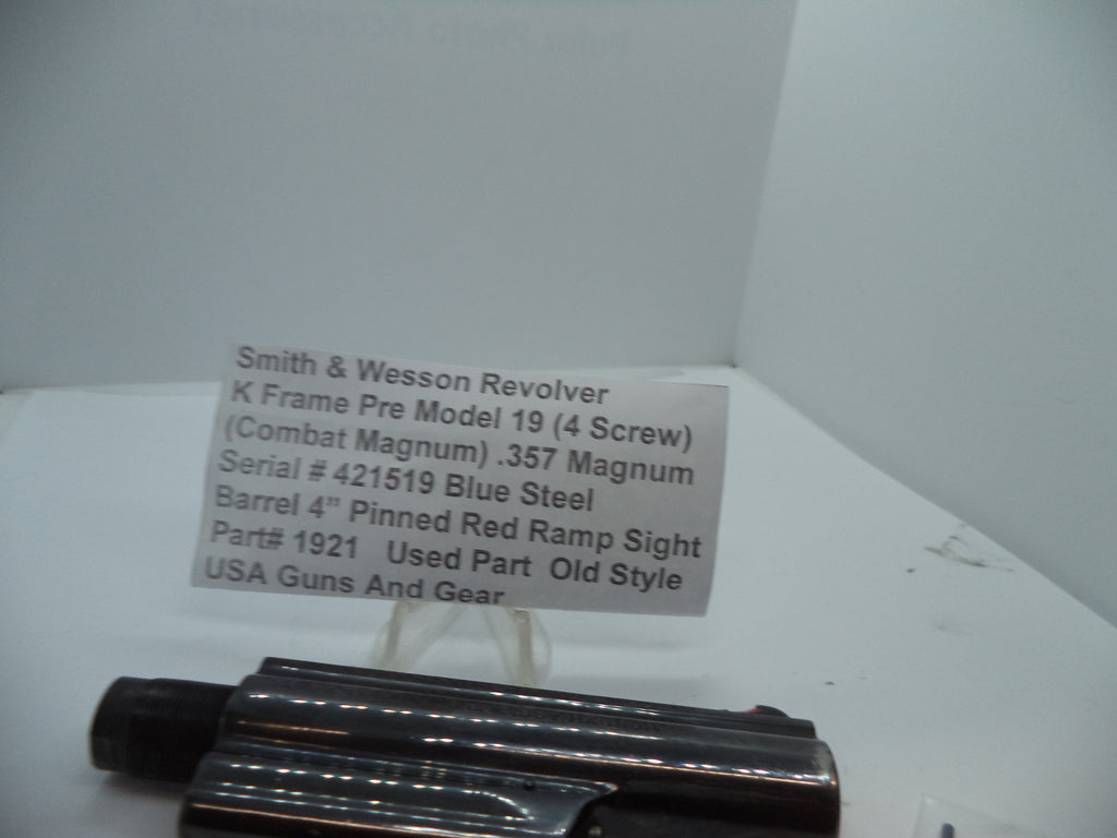 1921 S&W K Pre Model 19 (4 Screw) Pinned Barrel 4"  Red Ramp Sight Combat Magnum