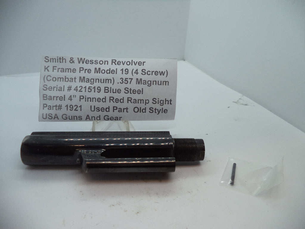 1921 S&W K Pre Model 19 (4 Screw) Pinned Barrel 4"  Red Ramp Sight Combat Magnum