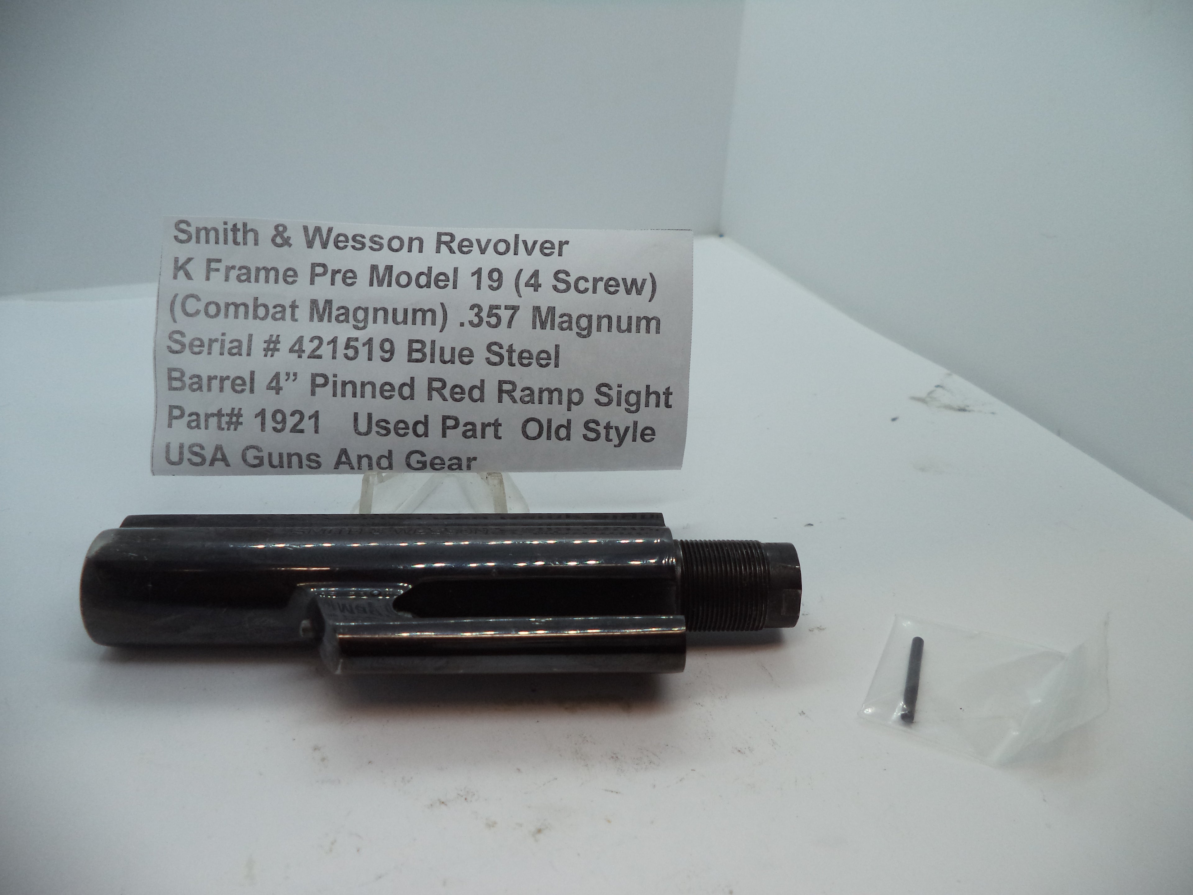 1921 S&W K Pre Model 19 (4 Screw) Pinned Barrel 4"  Red Ramp Sight Combat Magnum