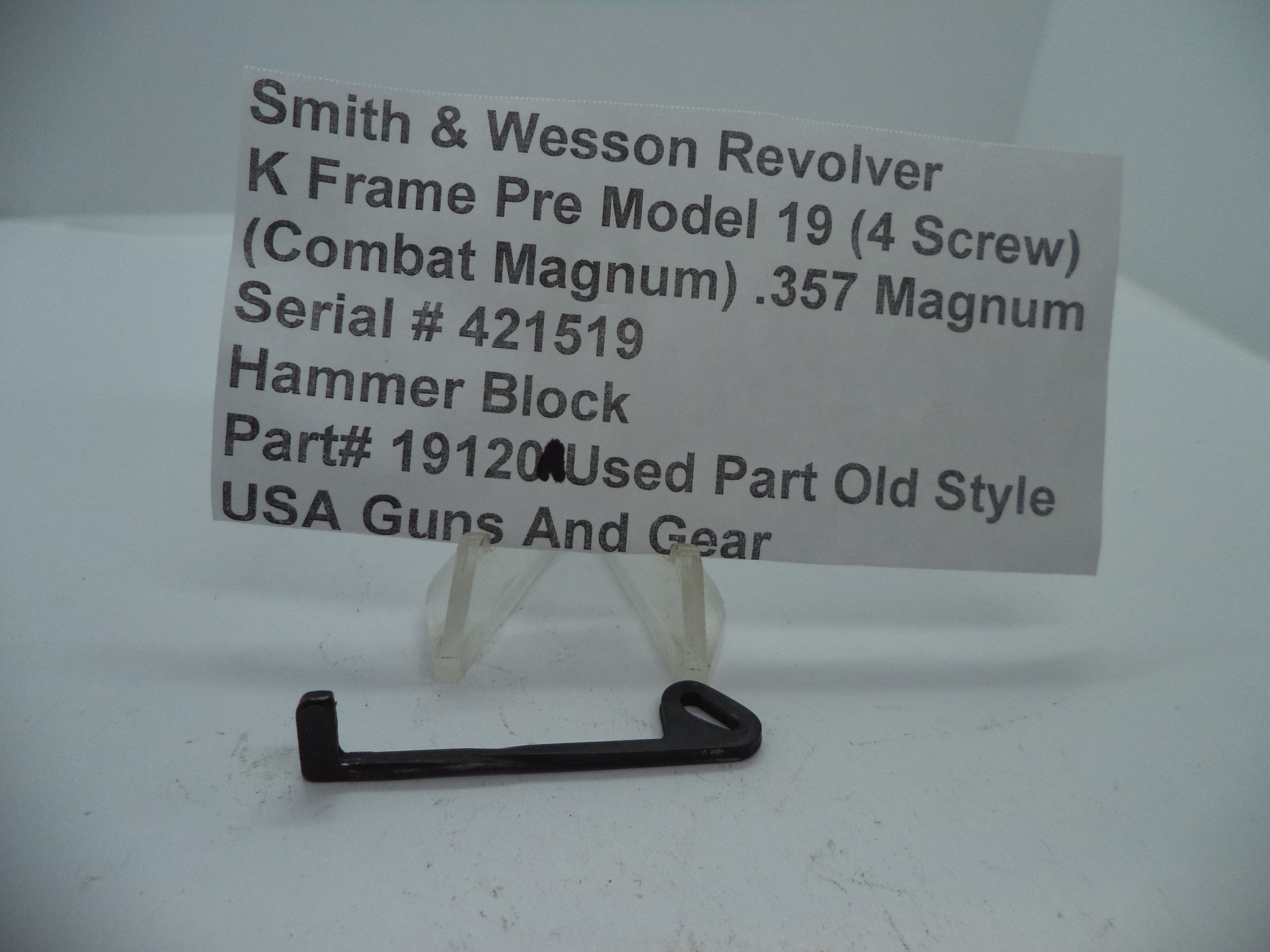 S&W K Pre-Model 19 (4 Screw) Combat Magnum Hammer Block .357 Magnum 19120A