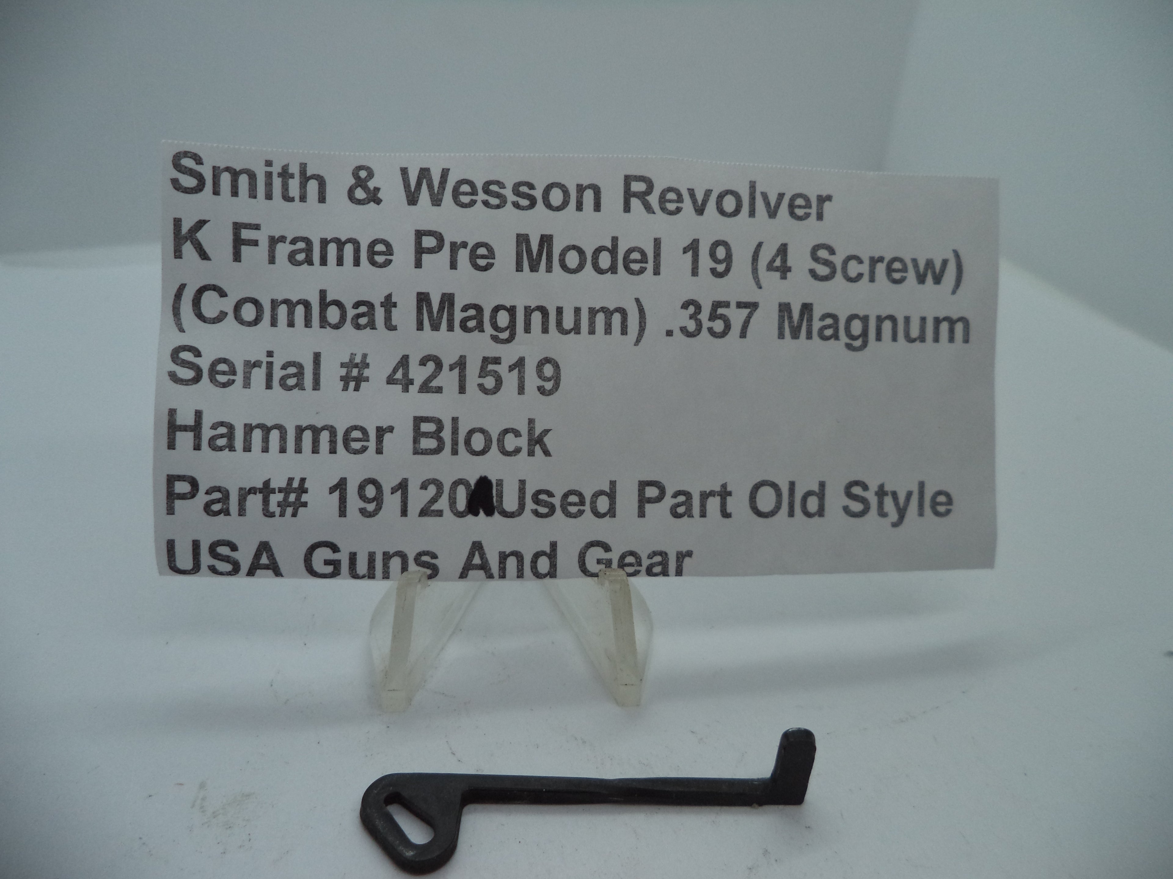 S&W K Pre-Model 19 (4 Screw) Combat Magnum Hammer Block .357 Magnum 19120A