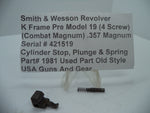 1981 S&W K Pre-Model 19 (4 Screw) Combat Magnum Cylinder Stop, Plunger & Spring