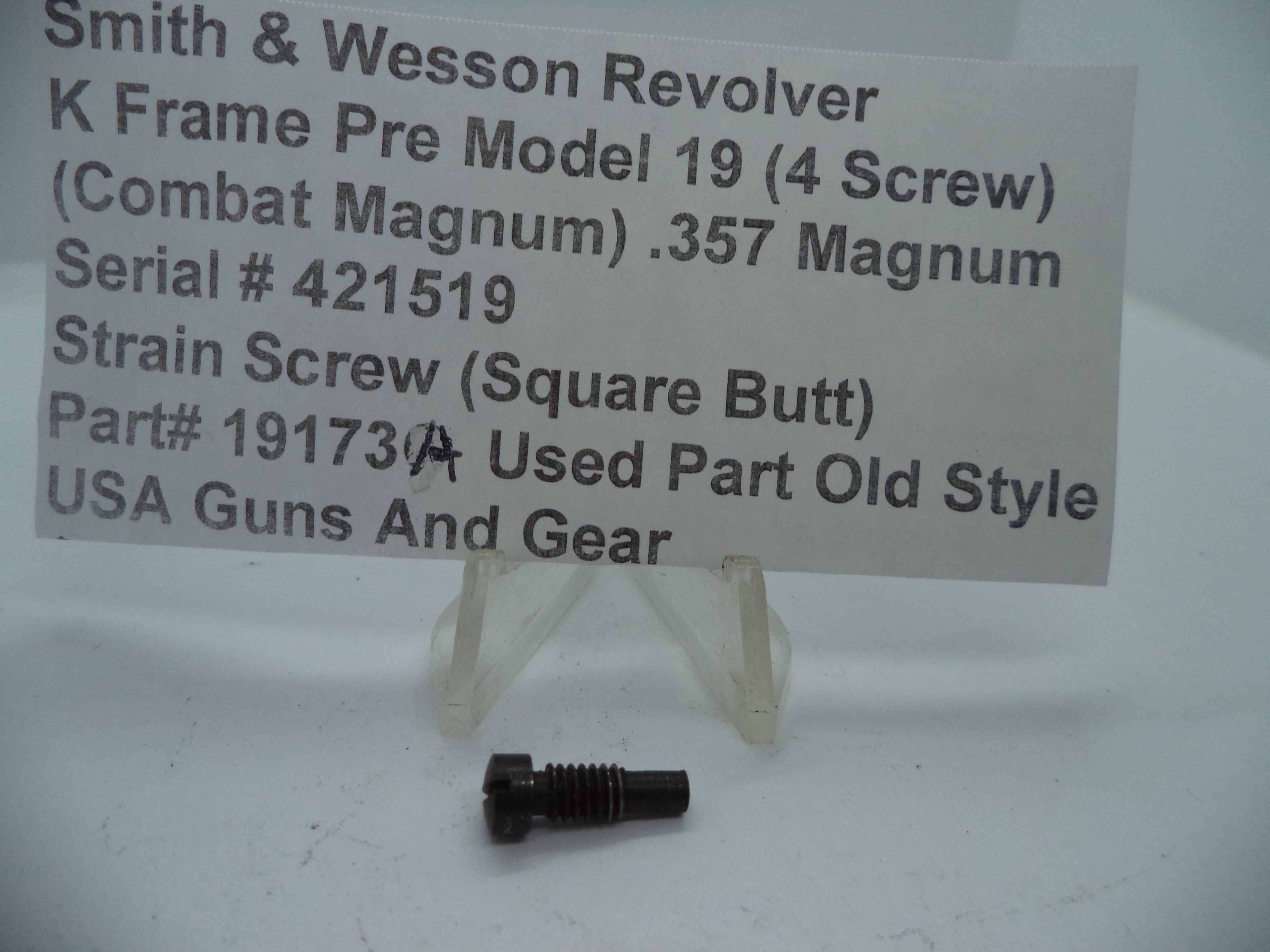 19173A S&W K Pre Model 19 (4 Screw) Combat Magnum Strain Screw (Square Butt)  .357 Magnum