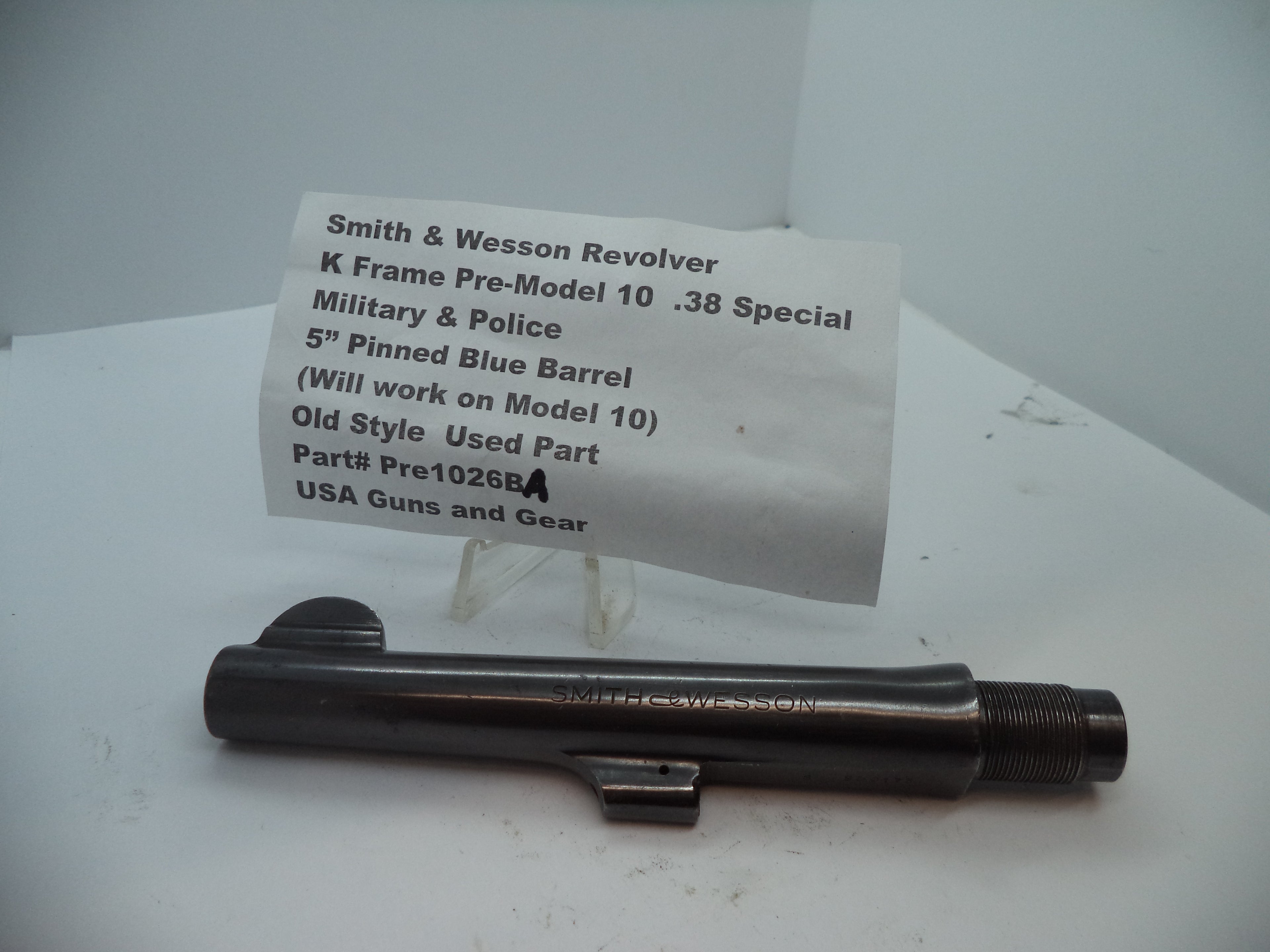 Pre1026BA S&W K Pre Model 10 Military & Police Blue Steel Pinned 5" Barrel .38 Special