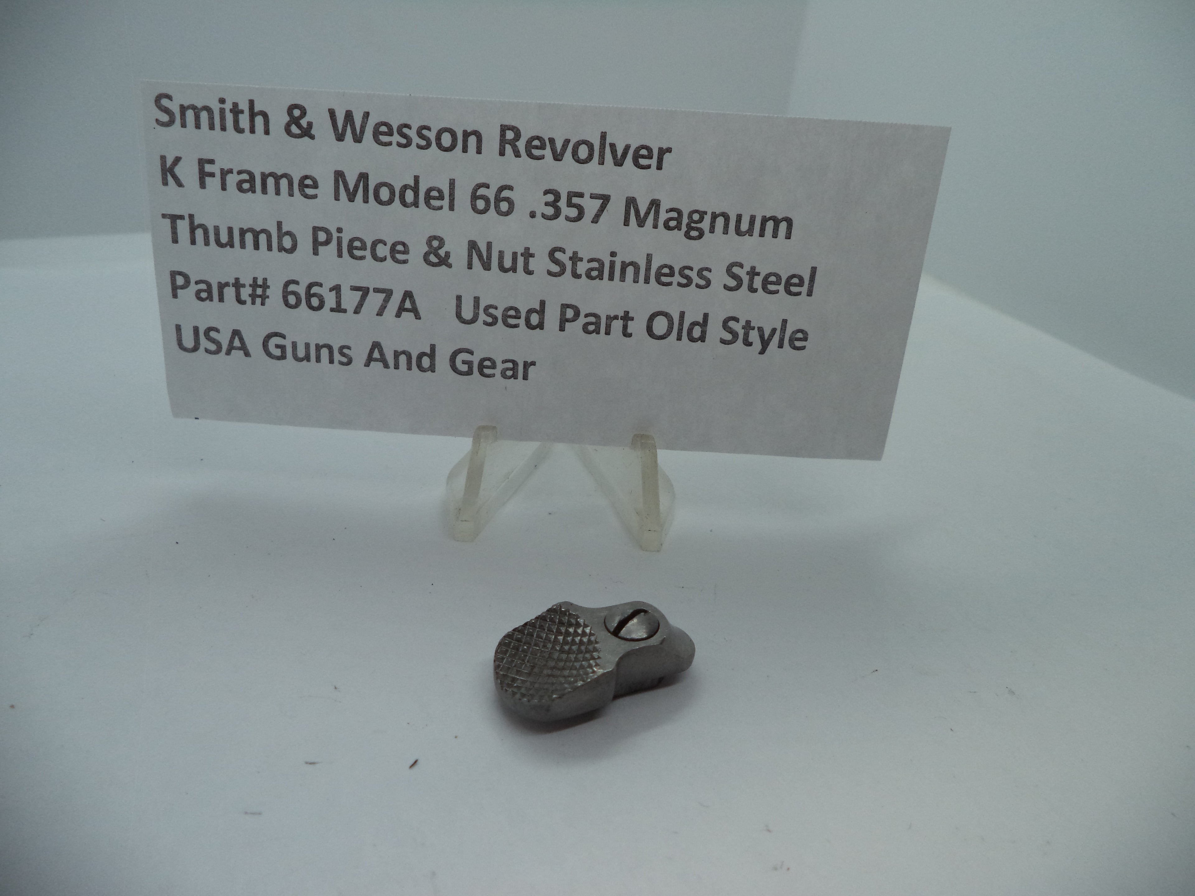 S&W K Frame Model 66 Thumb Piece & Nut .357 Magnum Stainless Used - 66177A