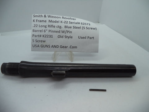 K2231 Smith & Wesson K Model K-22  6" Pinned Barrel .22 Long Rifle ctg.