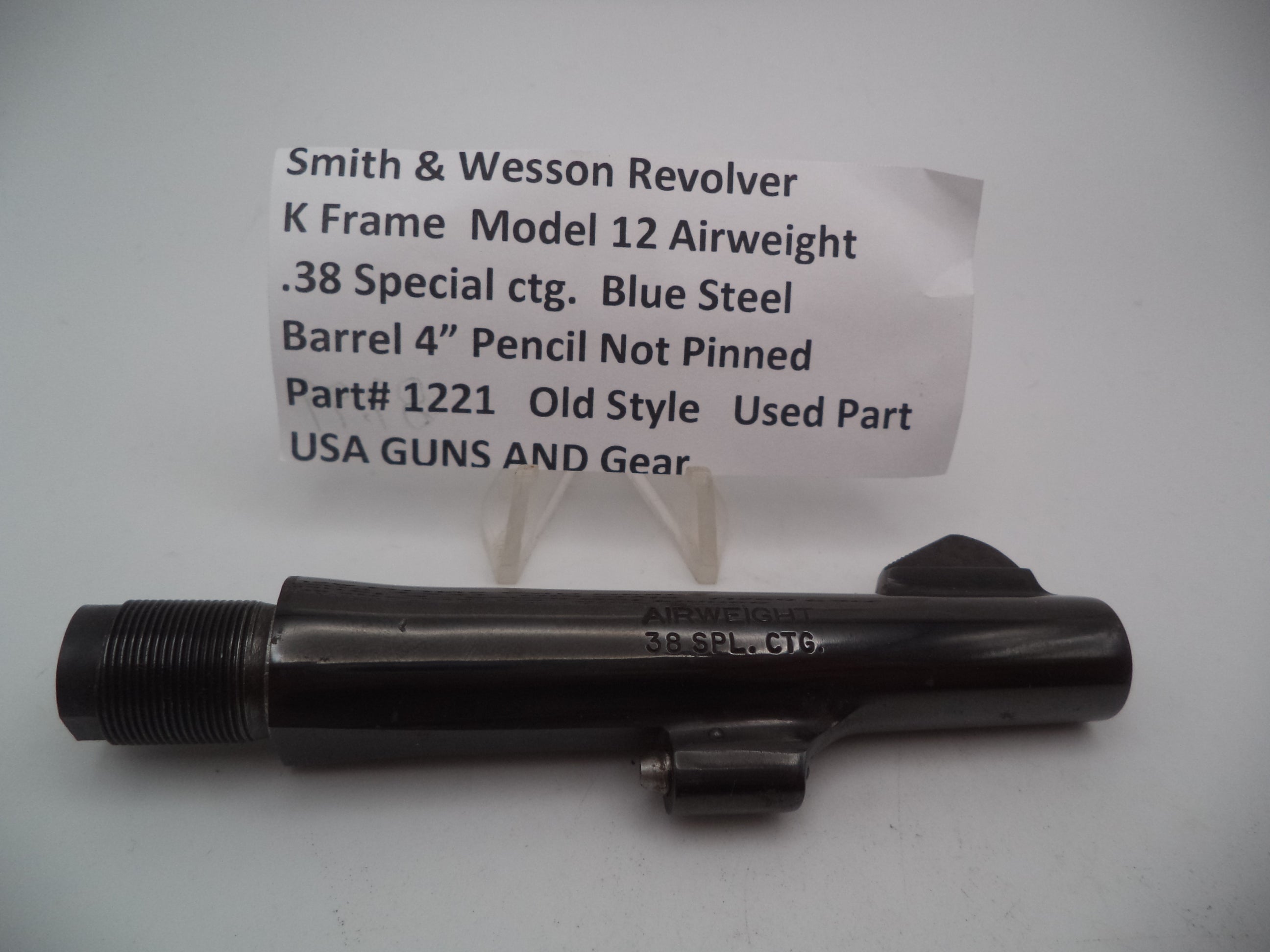 1221 Smith and Wesson K Frame Model 12  Non Pinned 4" Airweight  Pencil Barrel .38 Special