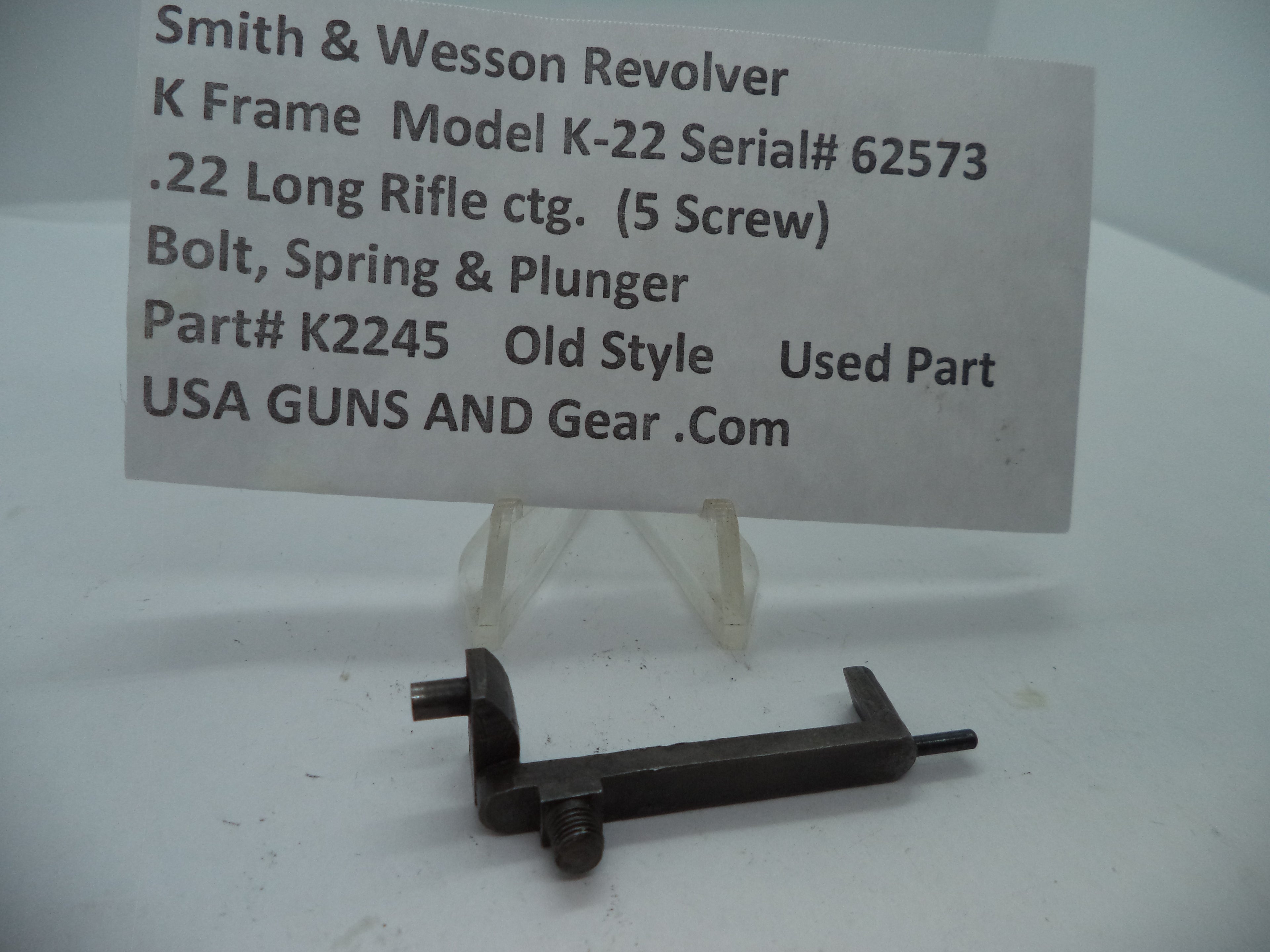 Smith & Wesson K Model K22 Bolt, Spring & Plunger .22 Long Rifle ctg. K2245