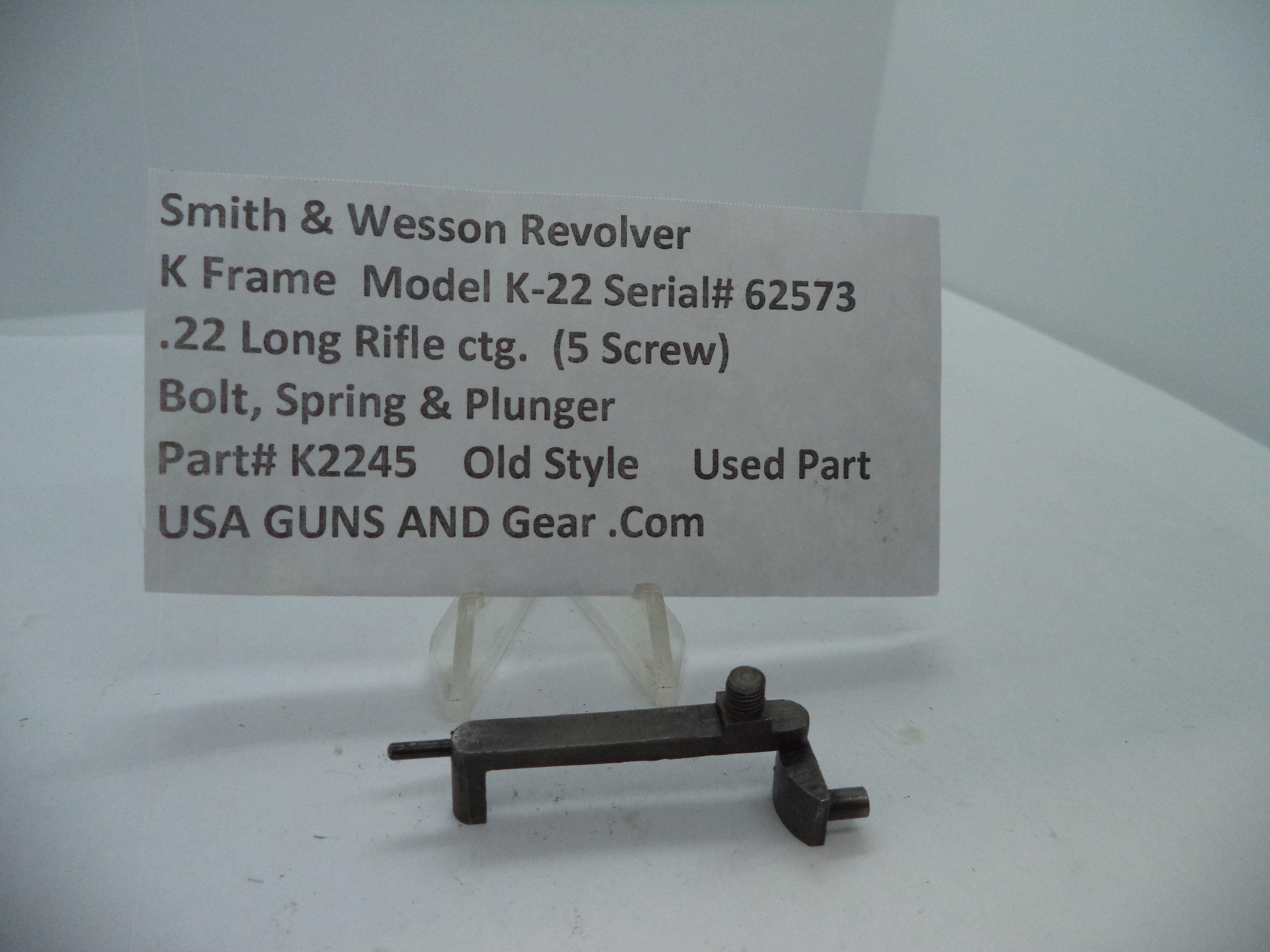 Smith & Wesson K Model K22 Bolt, Spring & Plunger .22 Long Rifle ctg. K2245
