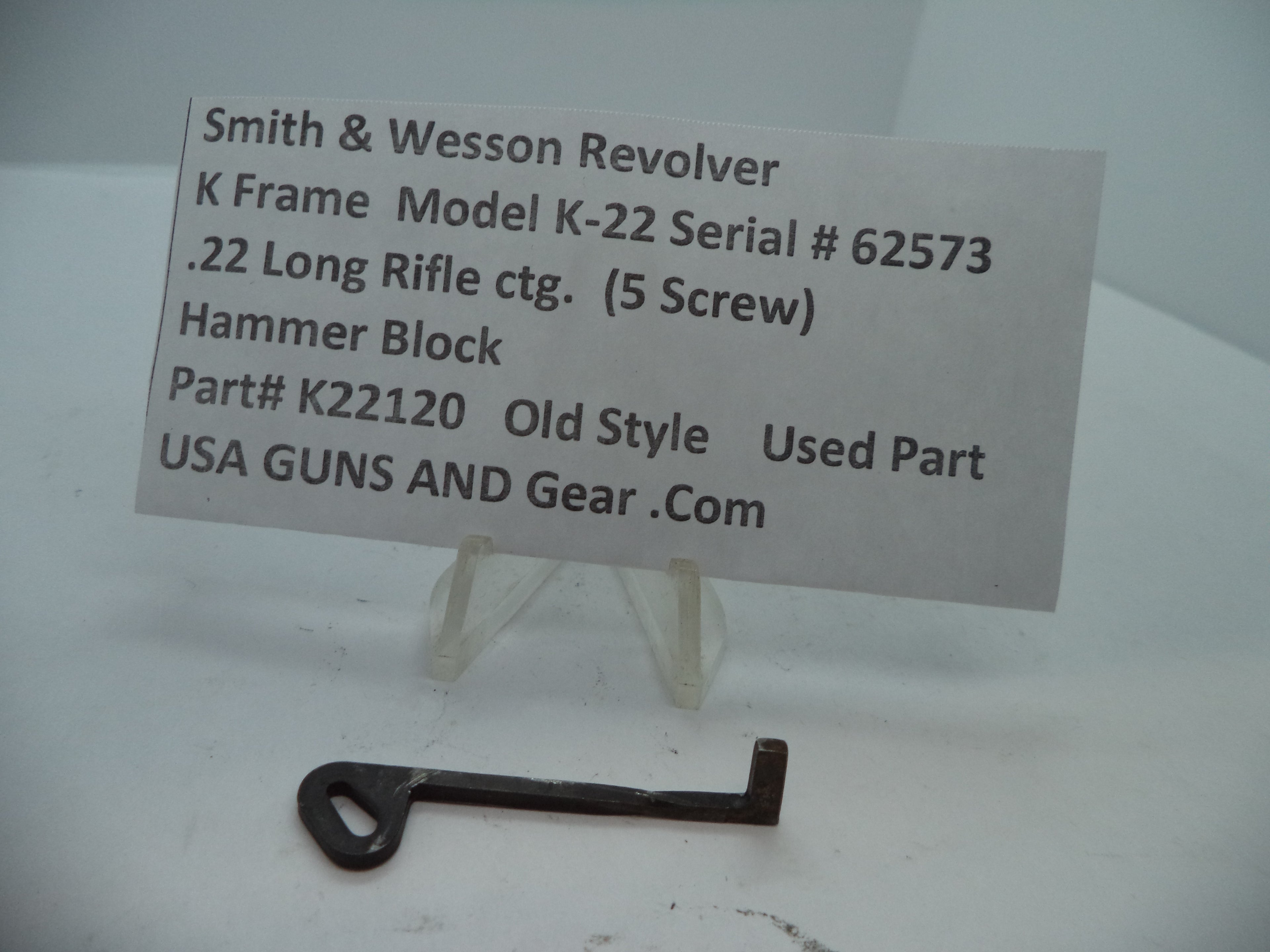 K22120 Smith & Wesson K Model K-22 Used Hammer Block .22 Long Rifle ctg.