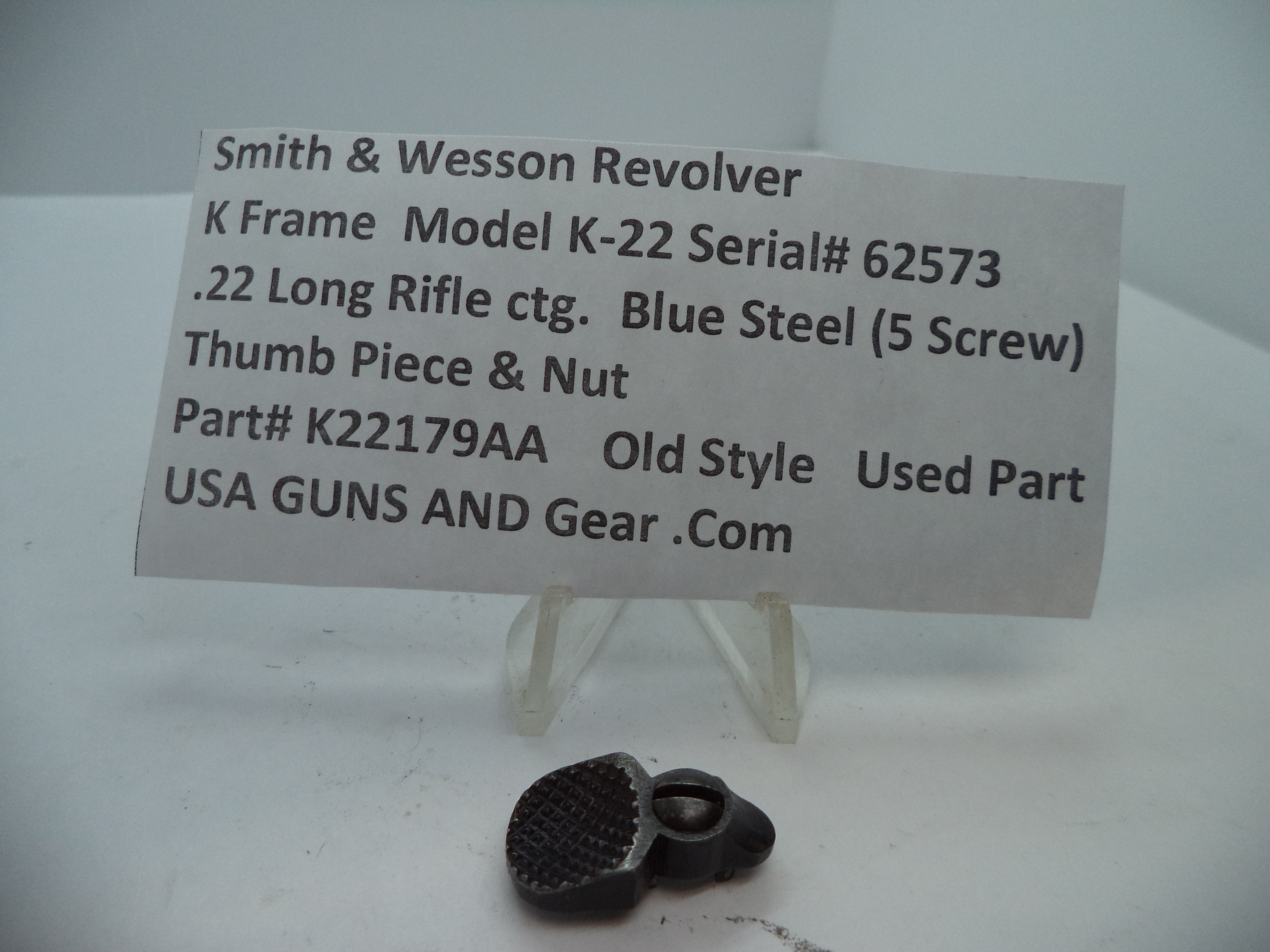 K22179AA S&W K Model K-22 Thumb Piece & Nut .22 Long Rifle ctg.