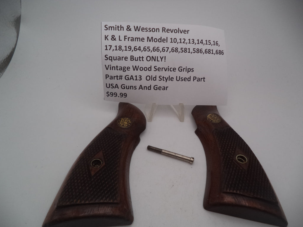 Smith & Wesson K & L Frame Vintage Wood Service Grips - Square Butt Only - Used OEM Part GA13