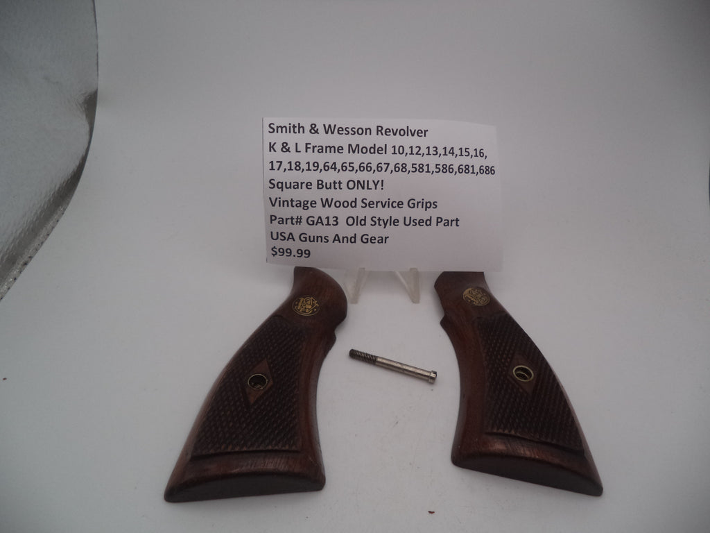 Smith & Wesson K & L Frame Vintage Wood Service Grips - Square Butt Only - Used OEM Part GA13