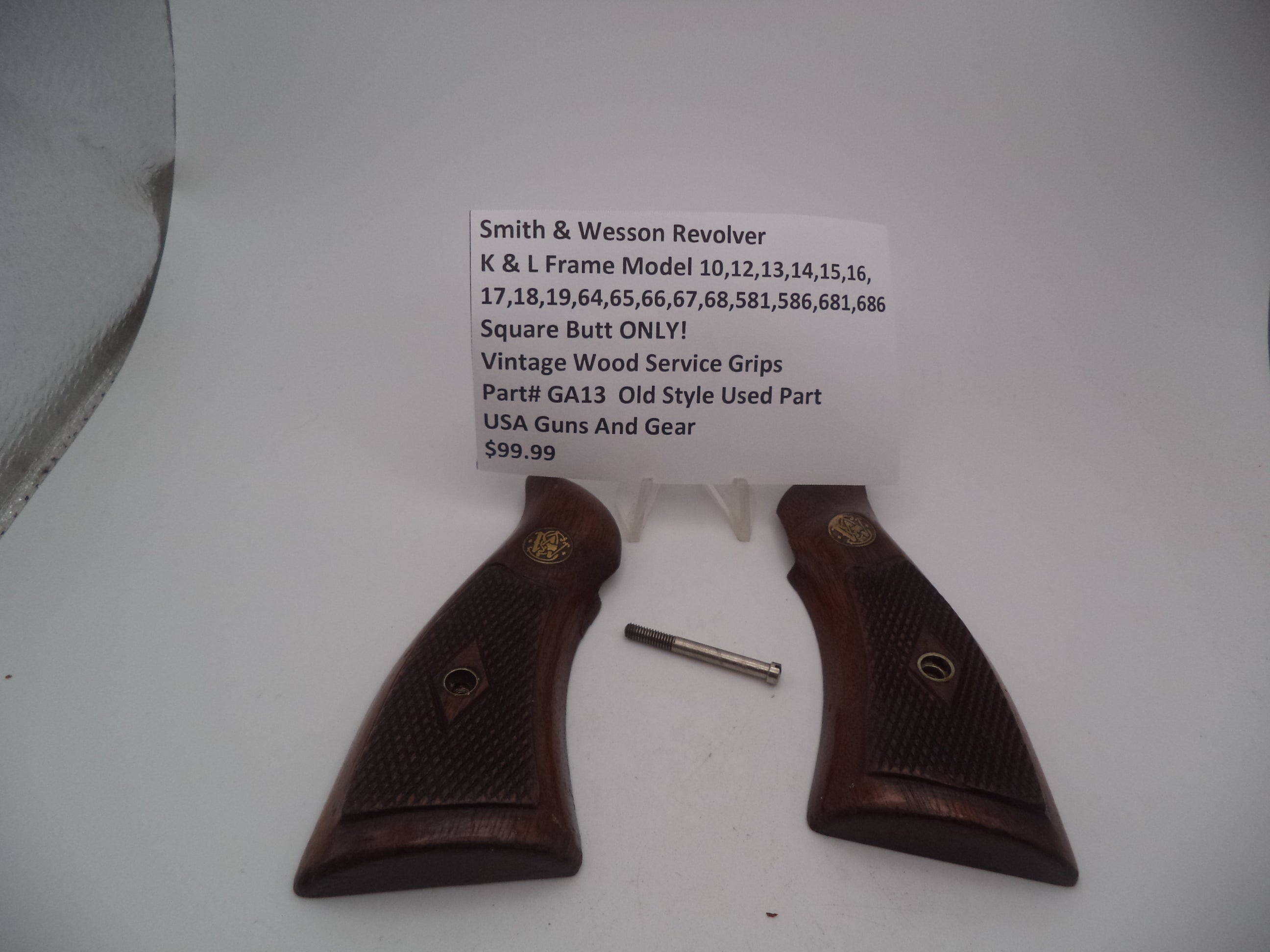 Smith & Wesson K & L Frame Vintage Wood Service Grips - Square Butt Only - Used OEM Part GA13