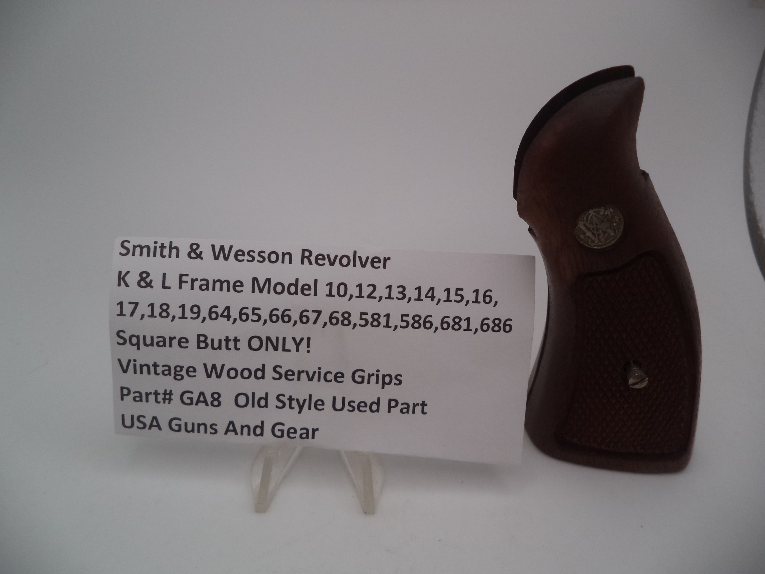 Smith & Wesson K & L Frame Vintage Wood Service Grips - Square Butt Only - Used OEM Part GA8