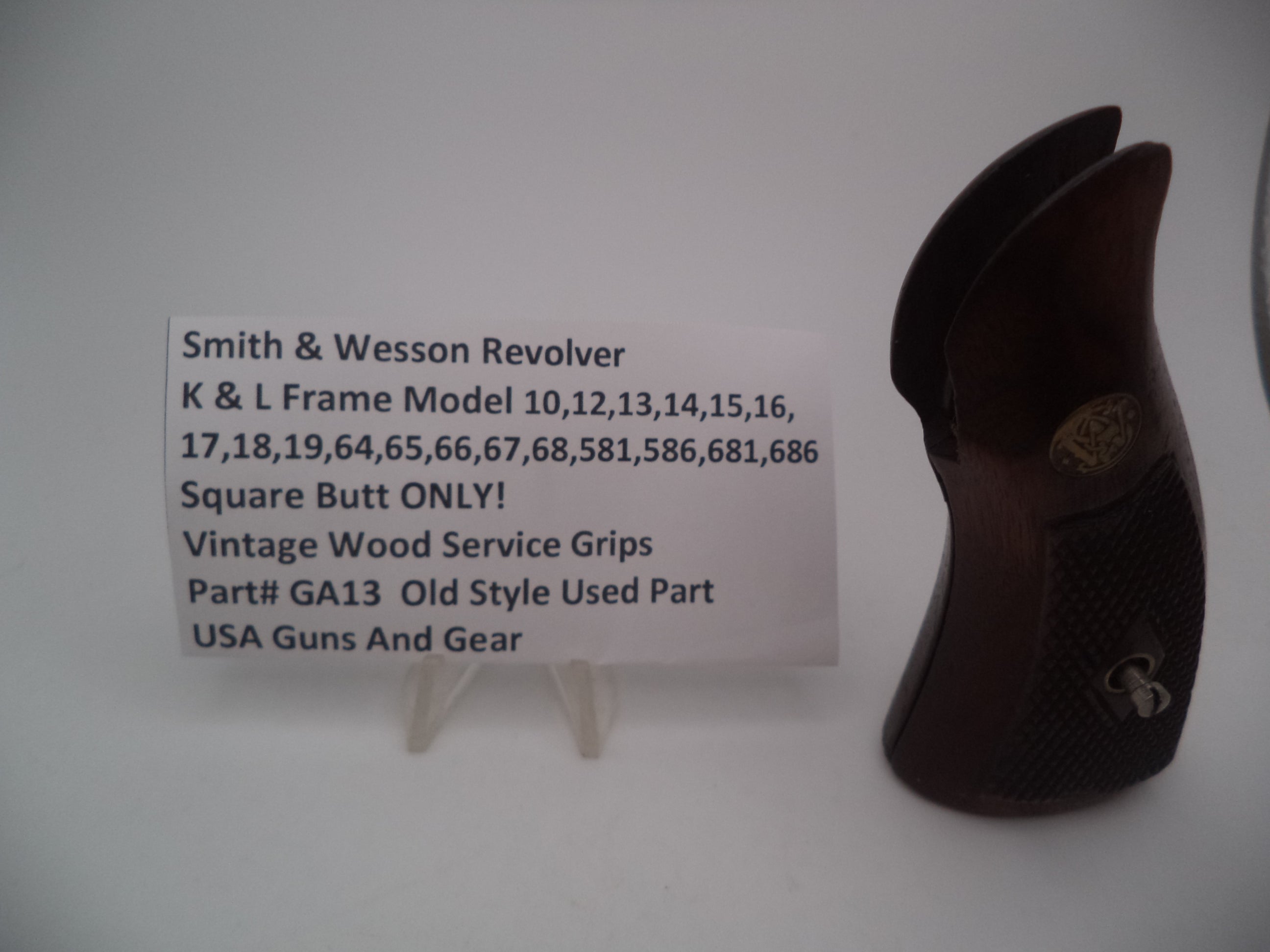 Smith & Wesson K & L Frame Vintage Wood Service Grips - Square Butt Only - Used OEM Part GA13