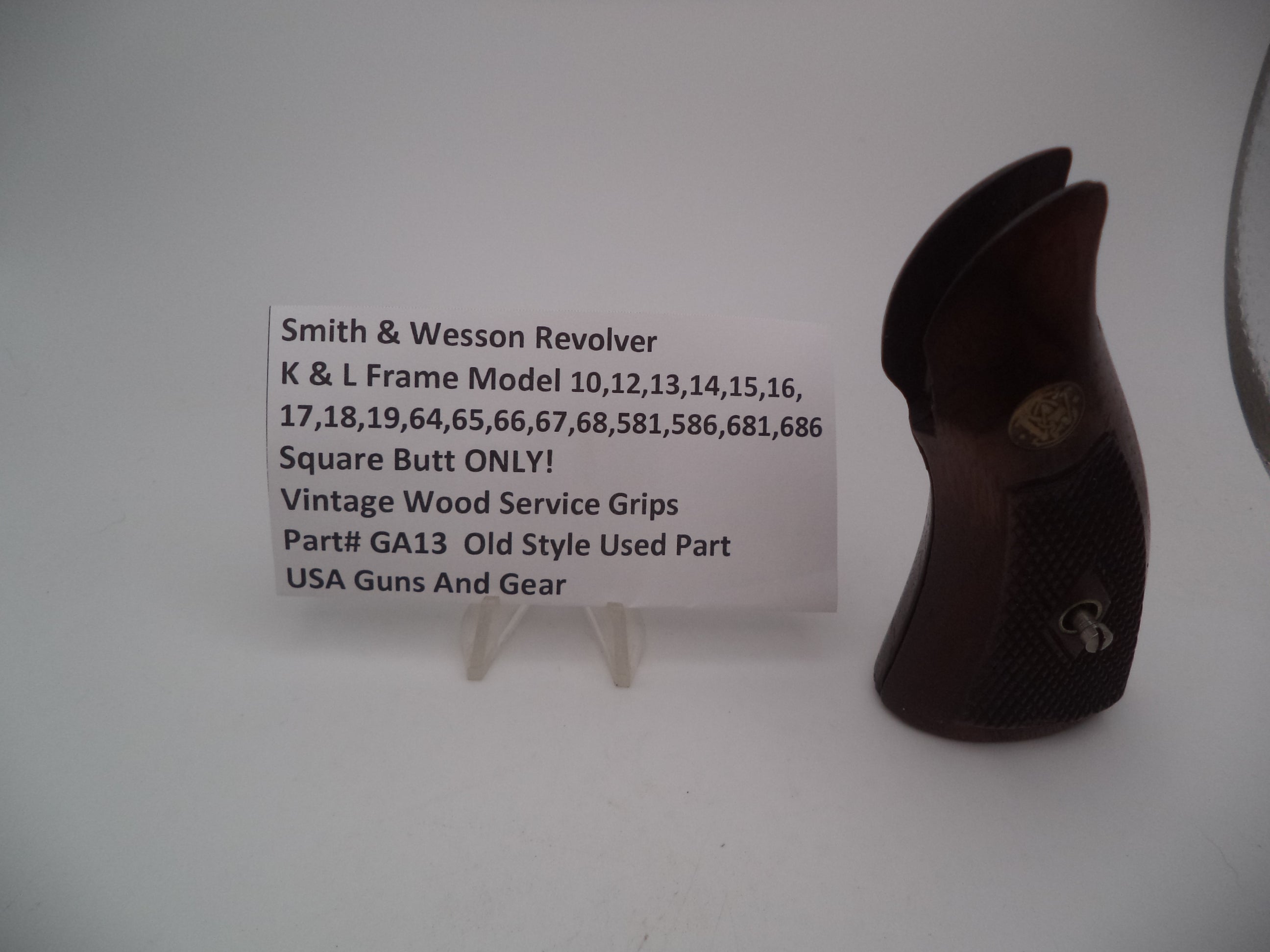 Smith & Wesson K & L Frame Vintage Wood Service Grips - Square Butt Only - Used OEM Part GA13