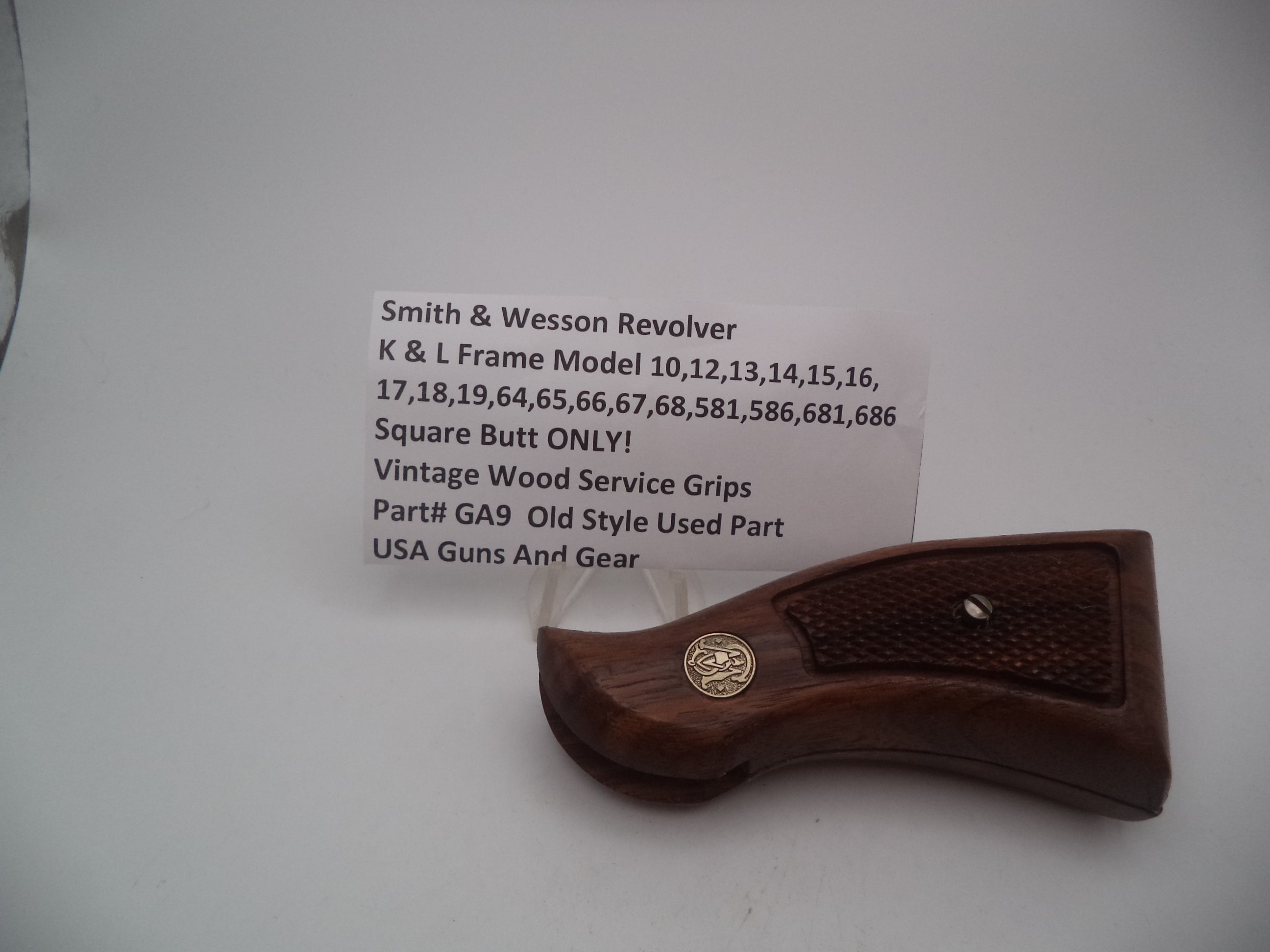 Smith & Wesson K & L Frame Vintage Wood Service Grips - Square Butt Only - Used OEM Part GA9
