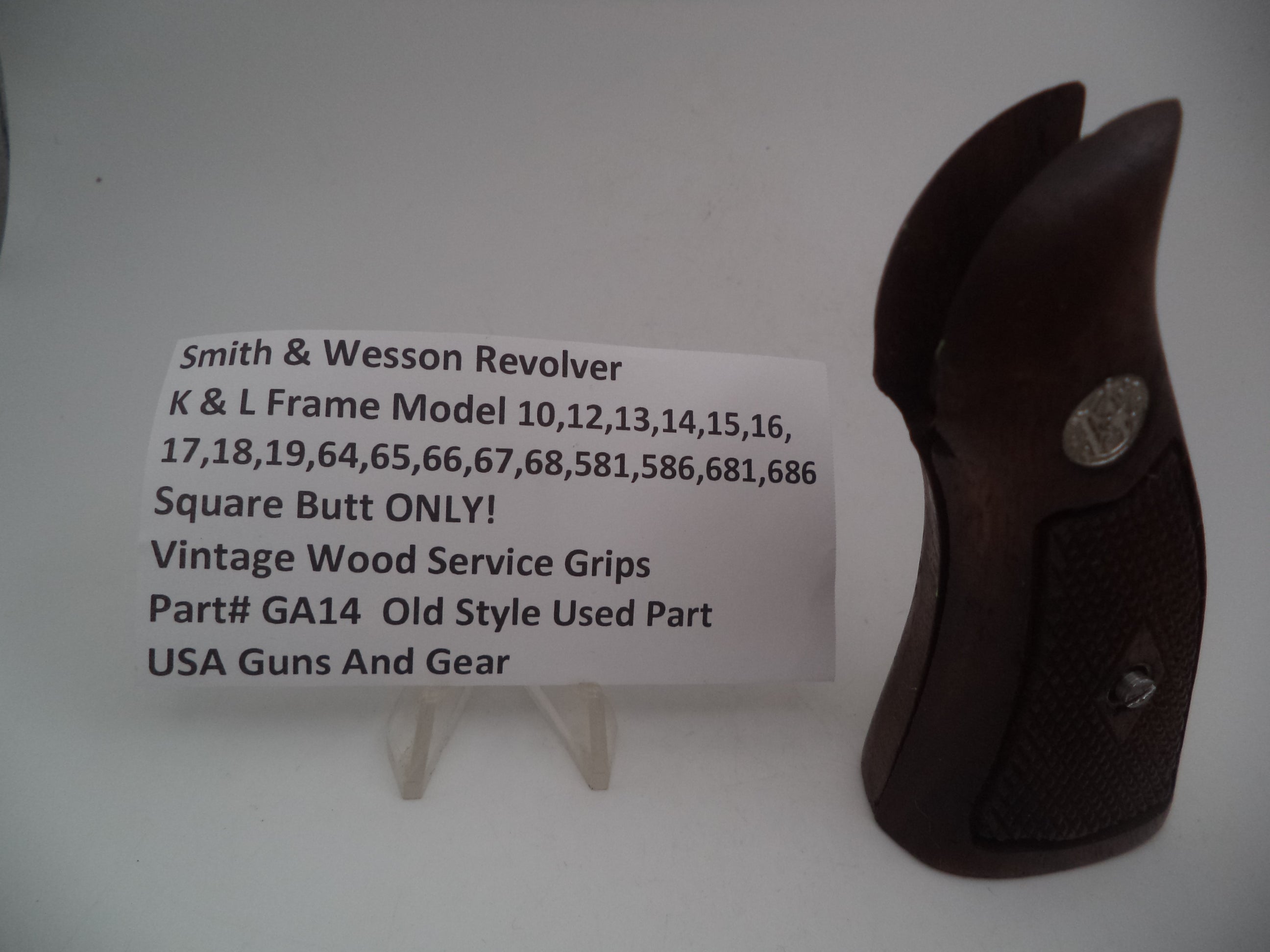 Smith & Wesson K & L Frame Vintage Wood Service Grips - Square Butt Only - Used OEM Part GA14