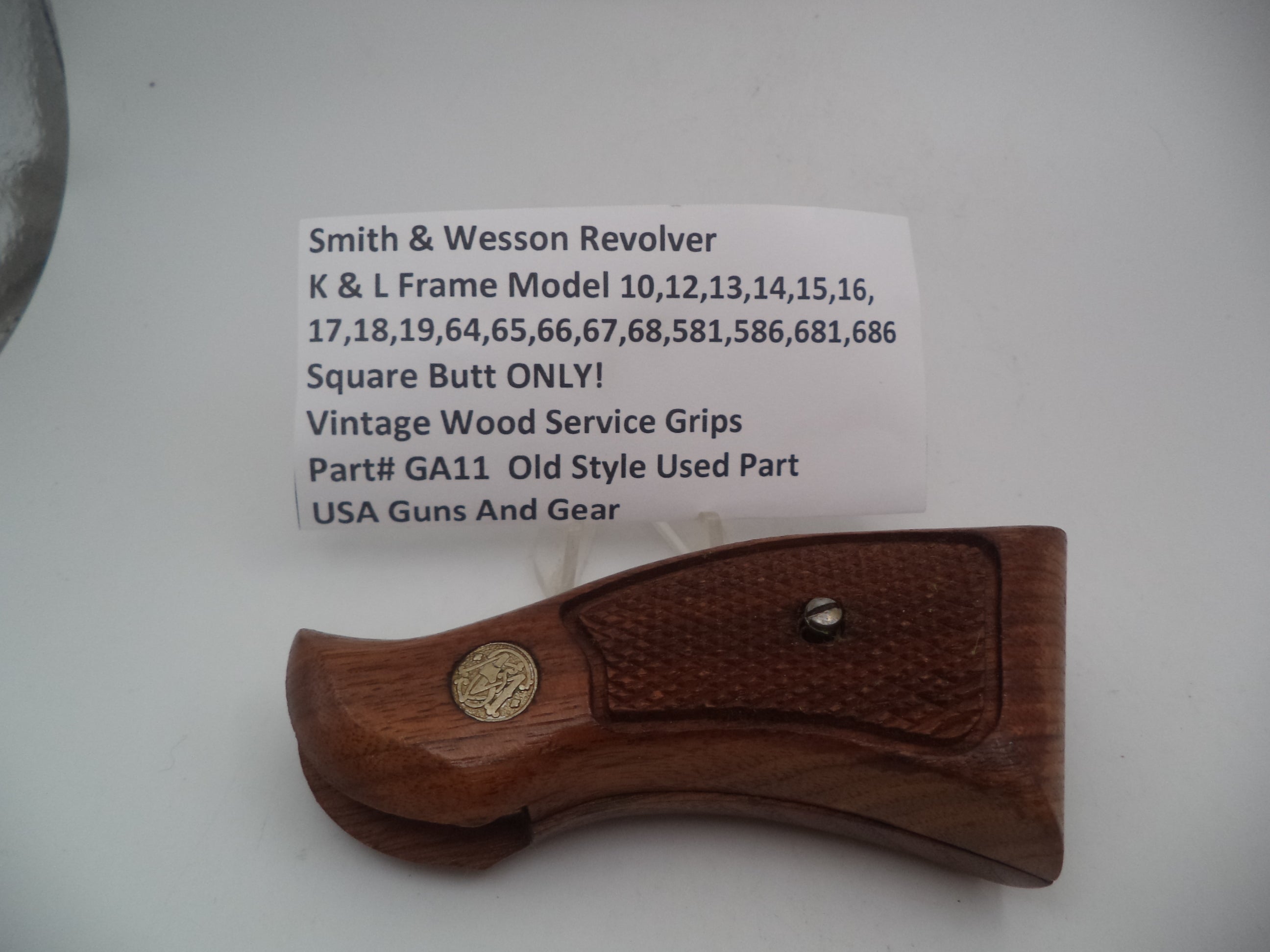Smith & Wesson K & L Frame Vintage Wood Service Grips - Square Butt Only - Used OEM Part GA11