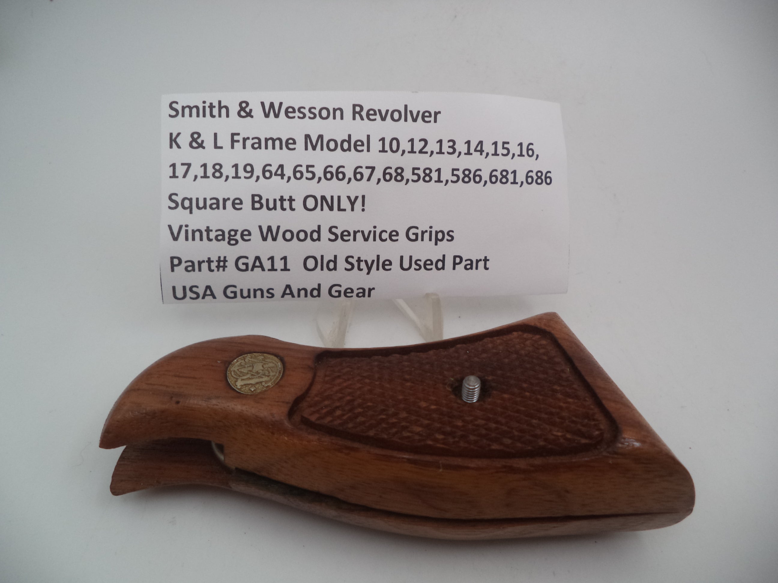 Smith & Wesson K & L Frame Vintage Wood Service Grips - Square Butt Only - Used OEM Part GA11