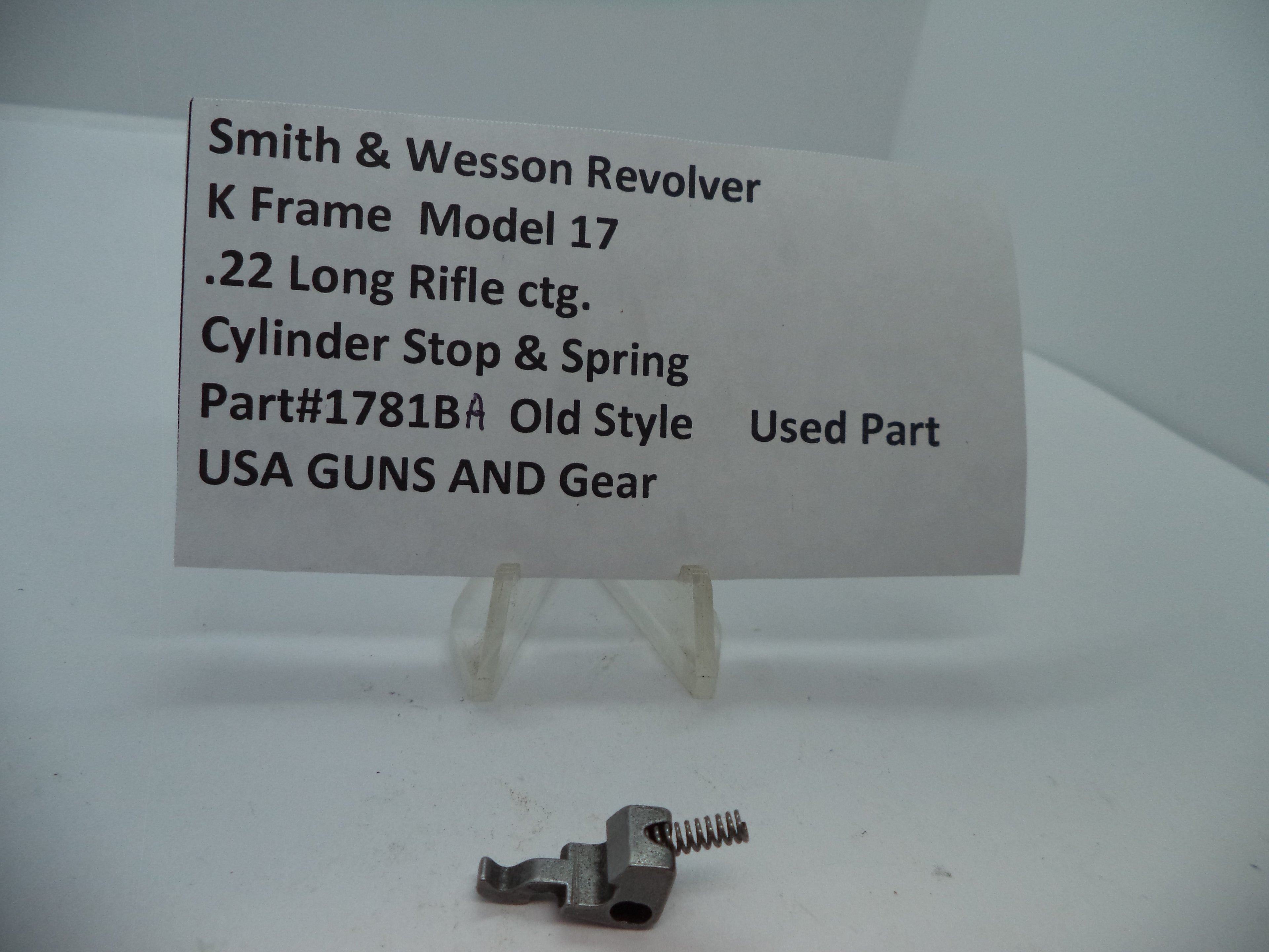Smith & Wesson K Frame Cylinder Stop & Spring - Used OEM Part - .22 LR - Model 17 - 1781BA