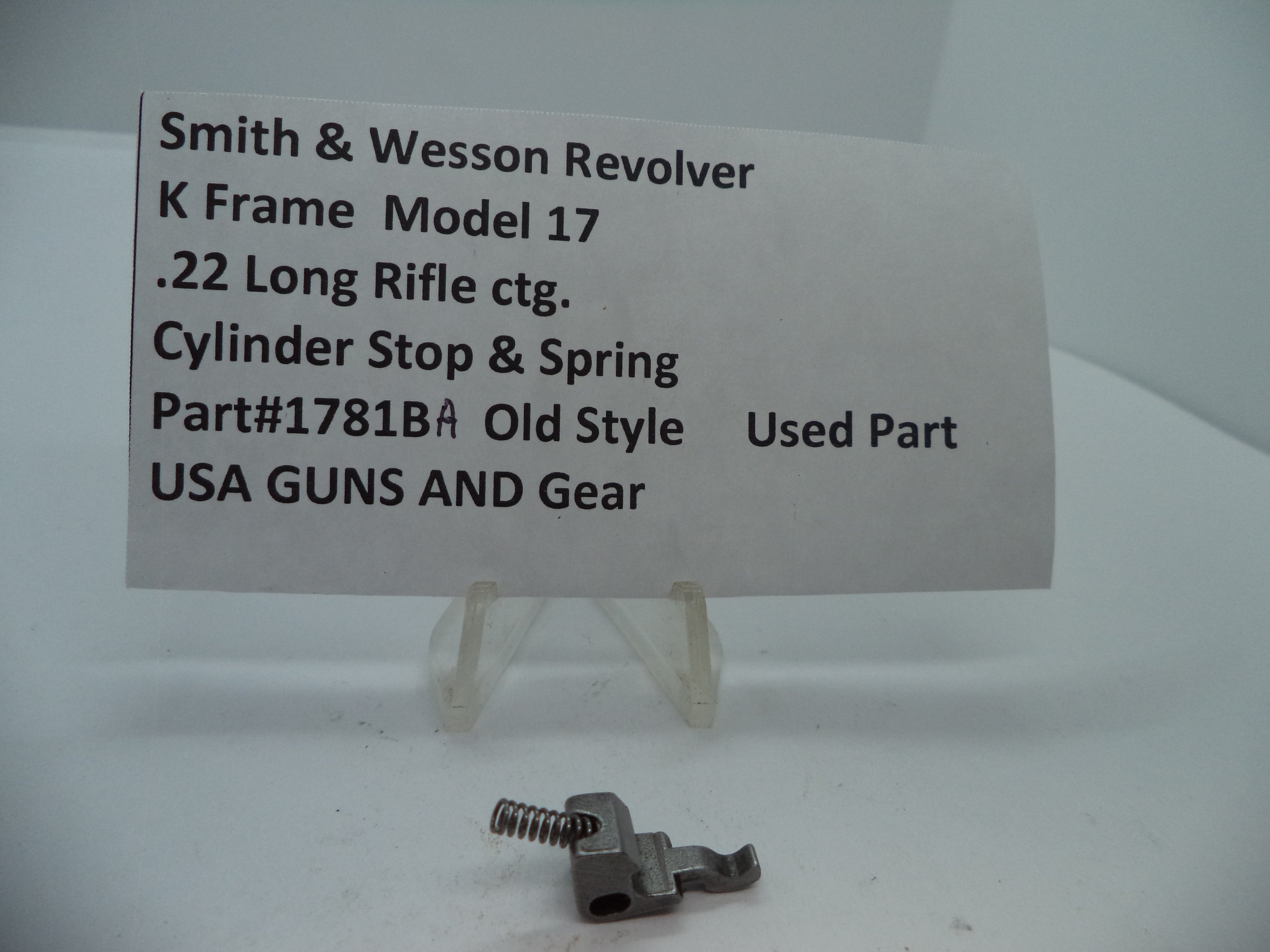 Smith & Wesson K Frame Cylinder Stop & Spring - Used OEM Part - .22 LR - Model 17 - 1781BA