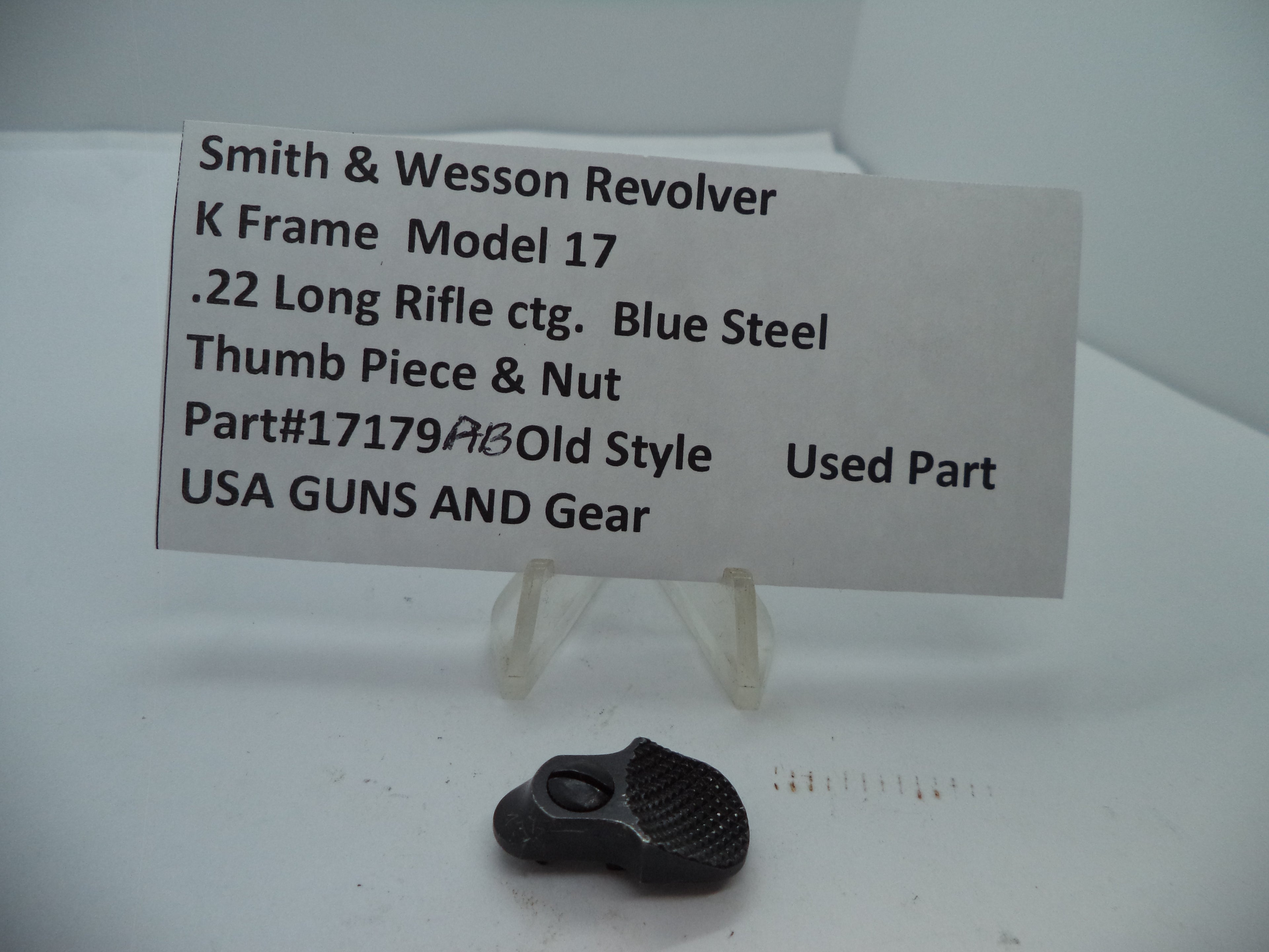 Smith & Wesson K Frame Model 17 Thumb Piece & Nut Blue Steel .22 Long Rifle Old Style - 17179AB