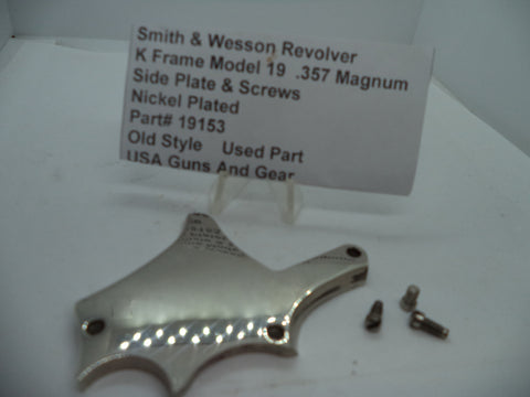 19153 Smith & Wesson K Frame Model 19 Used Nickel Side Plate & Screws .357 Magnum