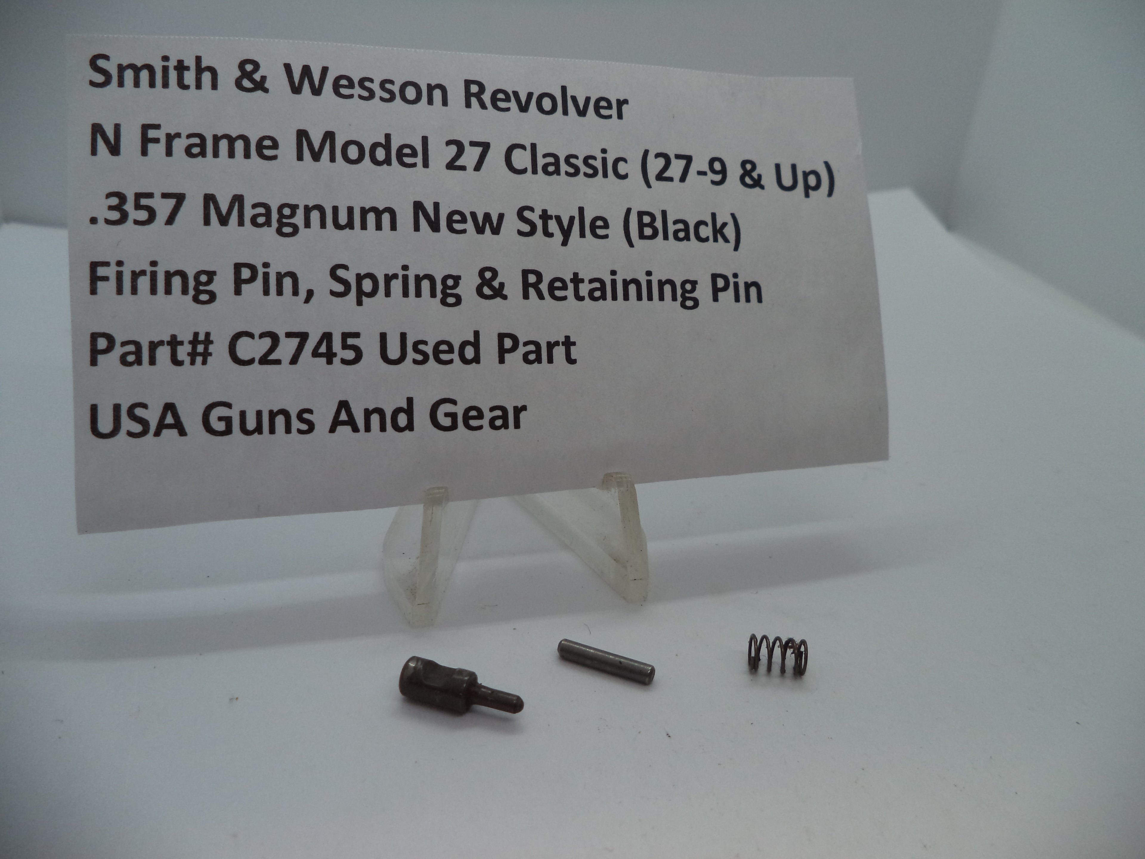 C2745 S&W N Size Model 27 Classic (27-9 & Up) Firing Pin, Spring & Retaining Pin .357 Magnum