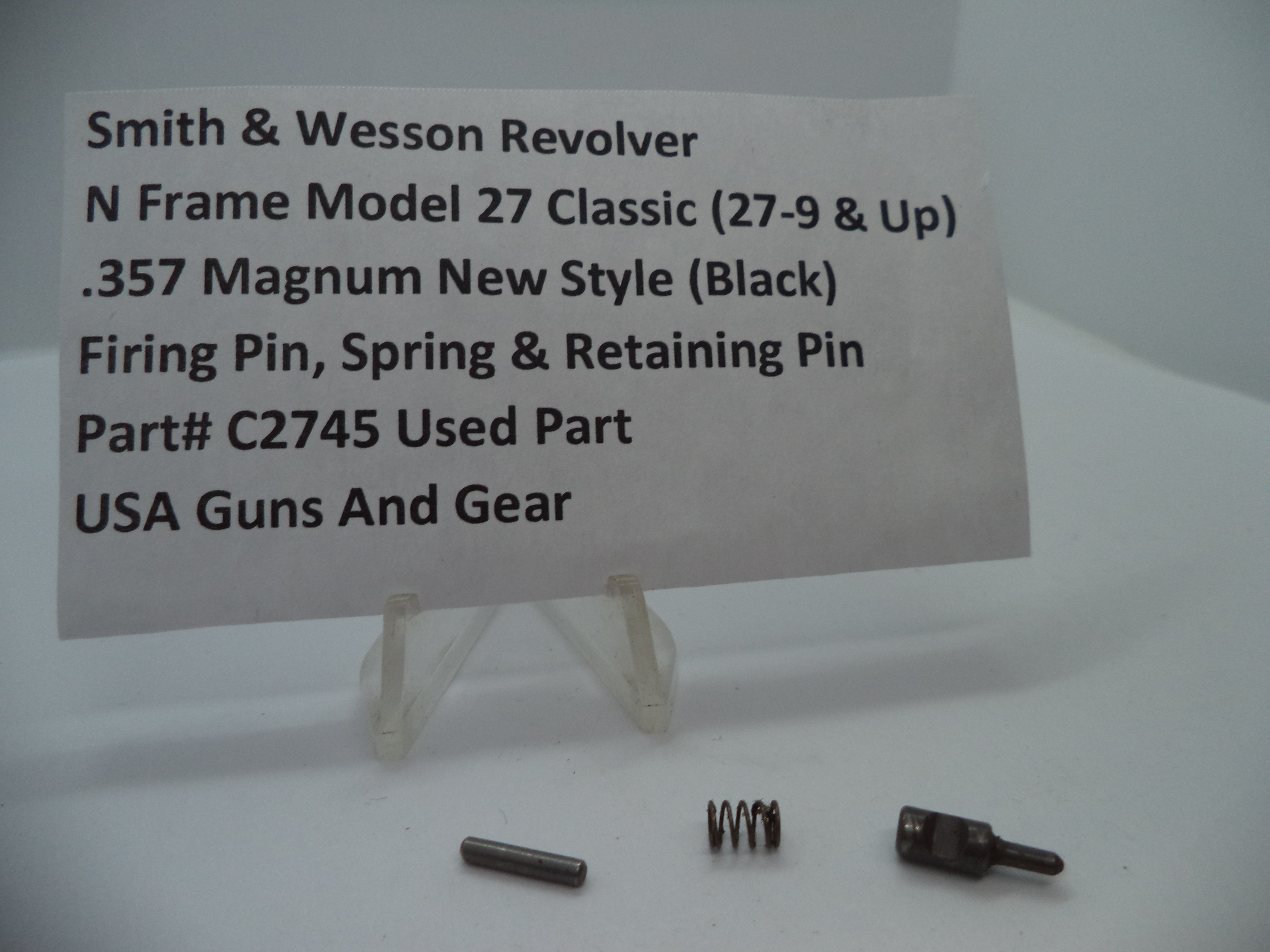 C2745 S&W N Size Model 27 Classic (27-9 & Up) Firing Pin, Spring & Retaining Pin .357 Magnum