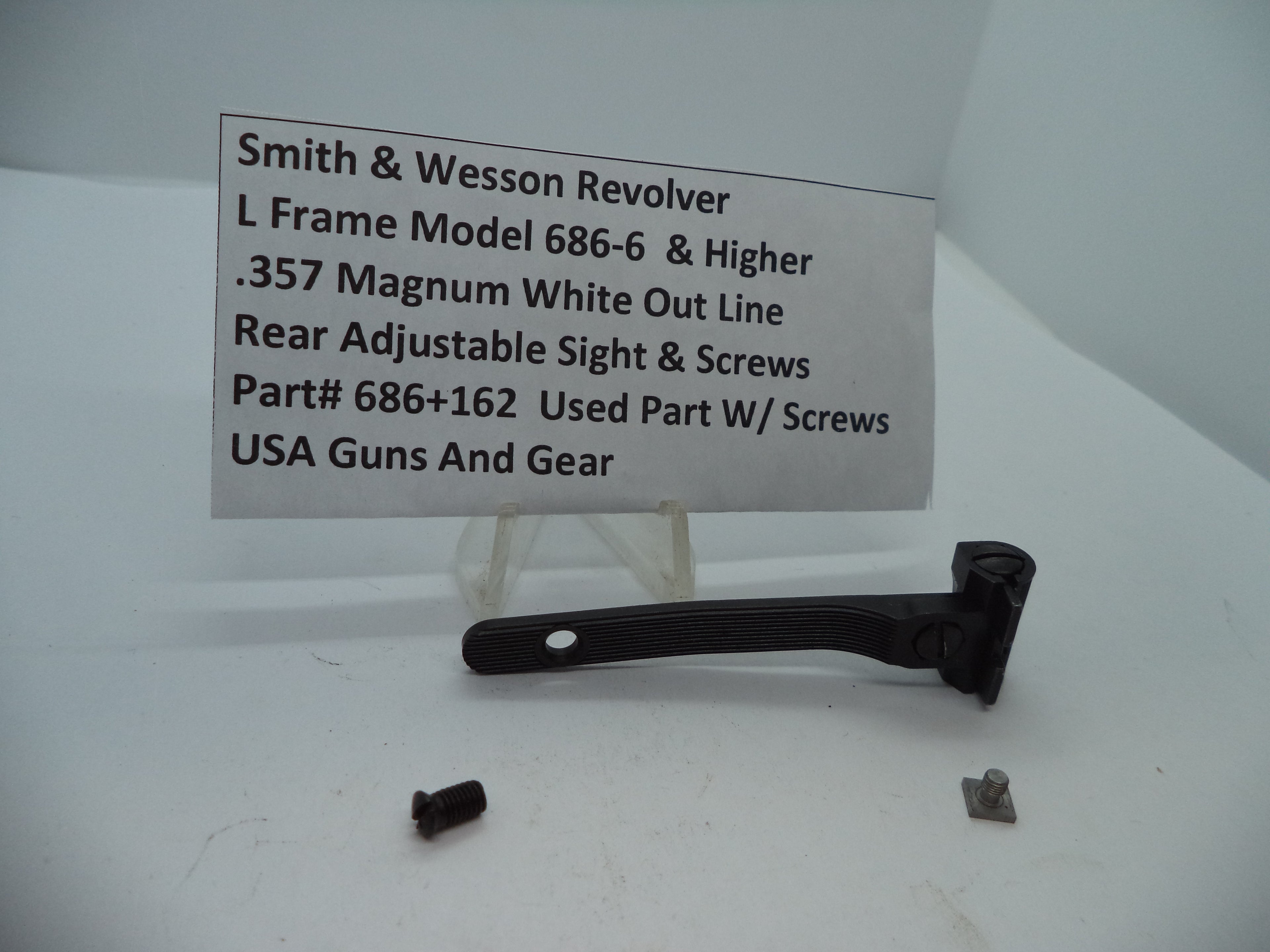 Smith & Wesson 686 Rear Sight - White Outline Adjustable | Model 686-6+ | OEM Part 686+162
