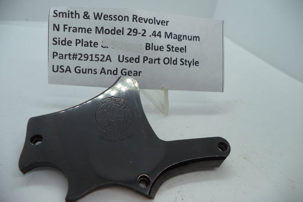 Smith & Wesson N Frame Model 29 Side Plate for .44 Magnum revolver, displayed on a white background with product labeling.