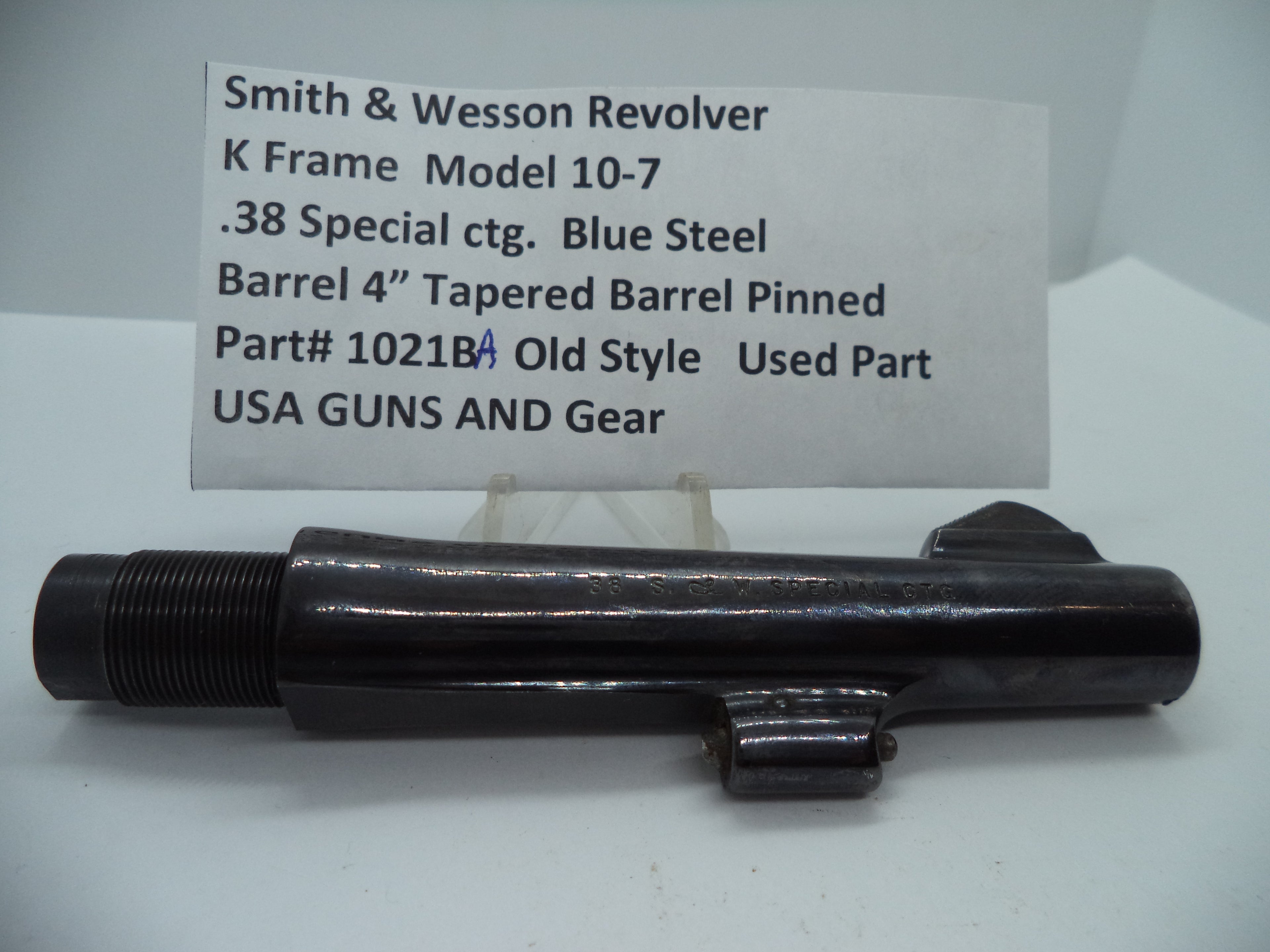 1021BA S&W K Size Model 10-7 4" Blue Tapered Barrel Pinned .38 Special ctg.