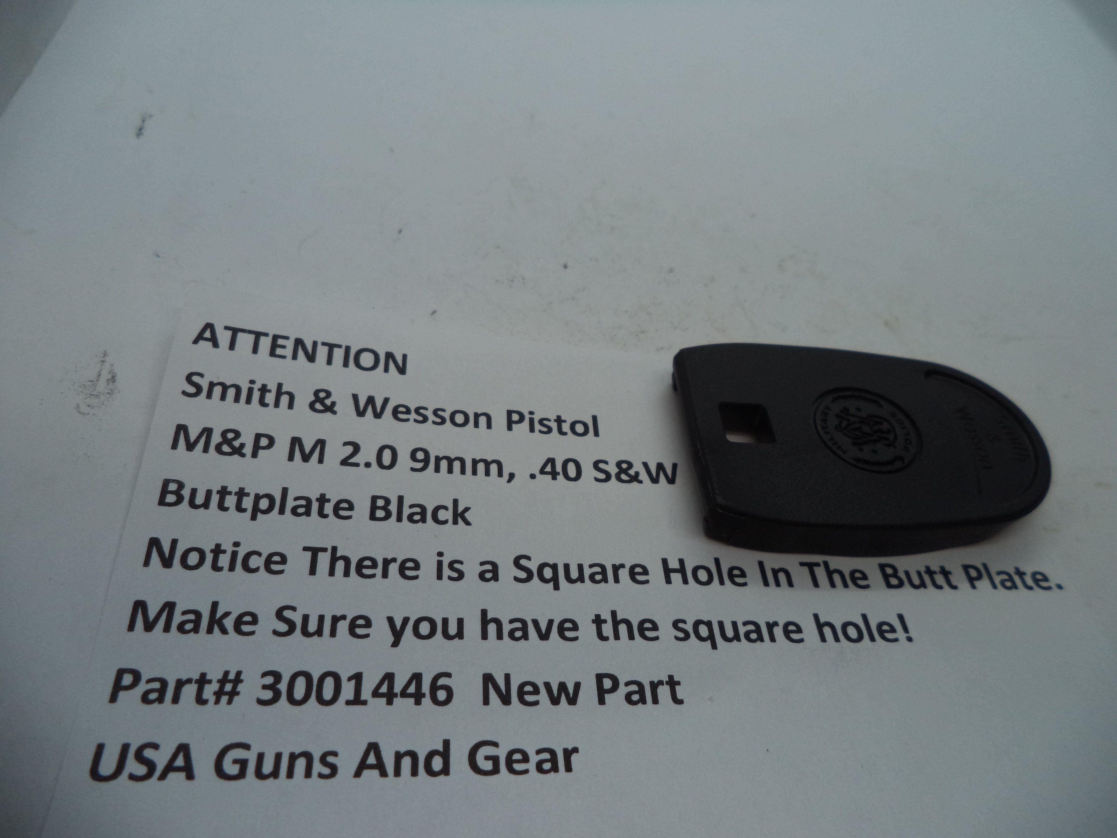 Smith & Wesson M&P 9/40 Magazine Buttplate Black Square Hole | OEM 3001446