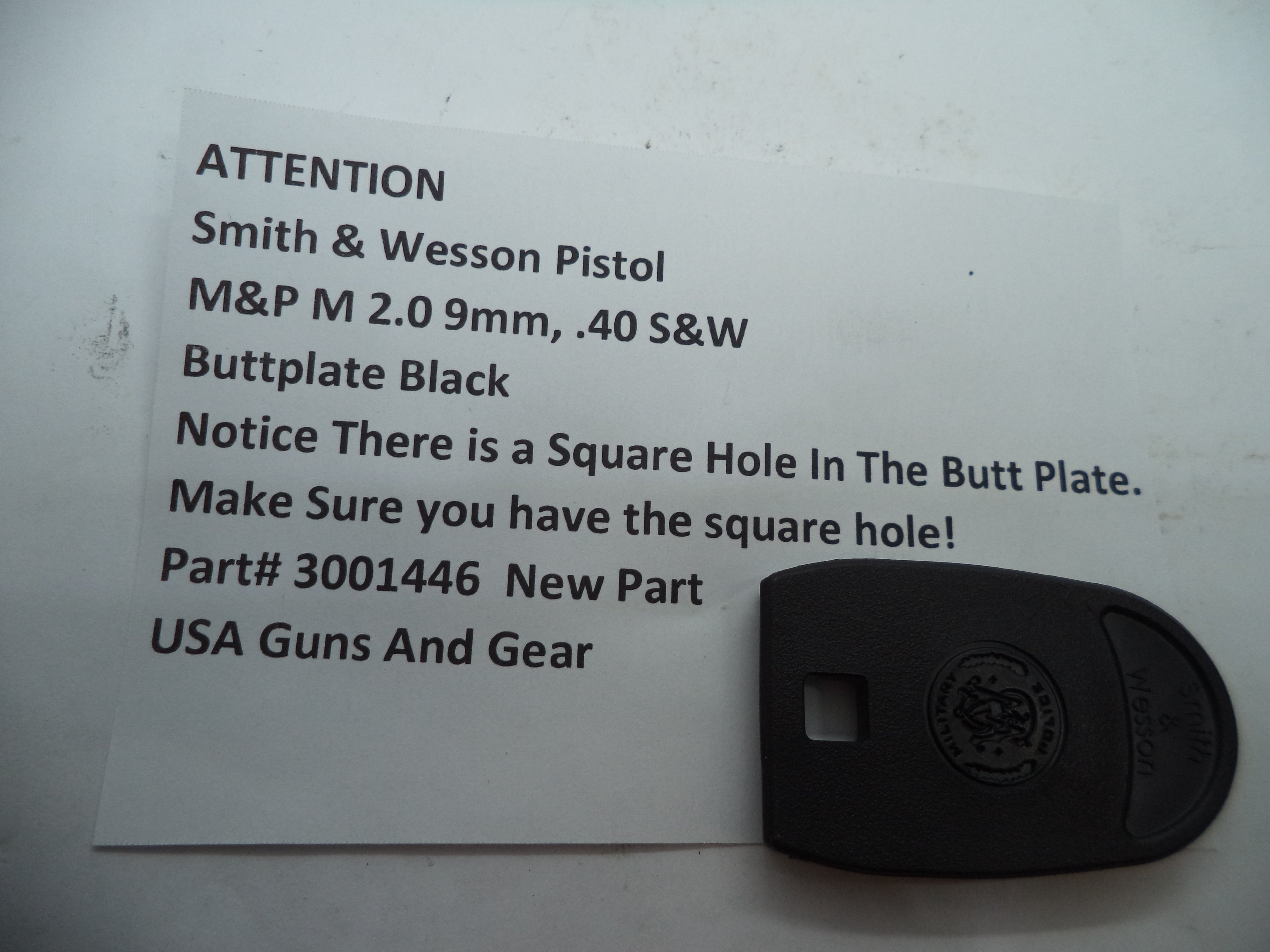 Smith & Wesson M&P 9/40 Magazine Buttplate Black Square Hole | OEM 3001446