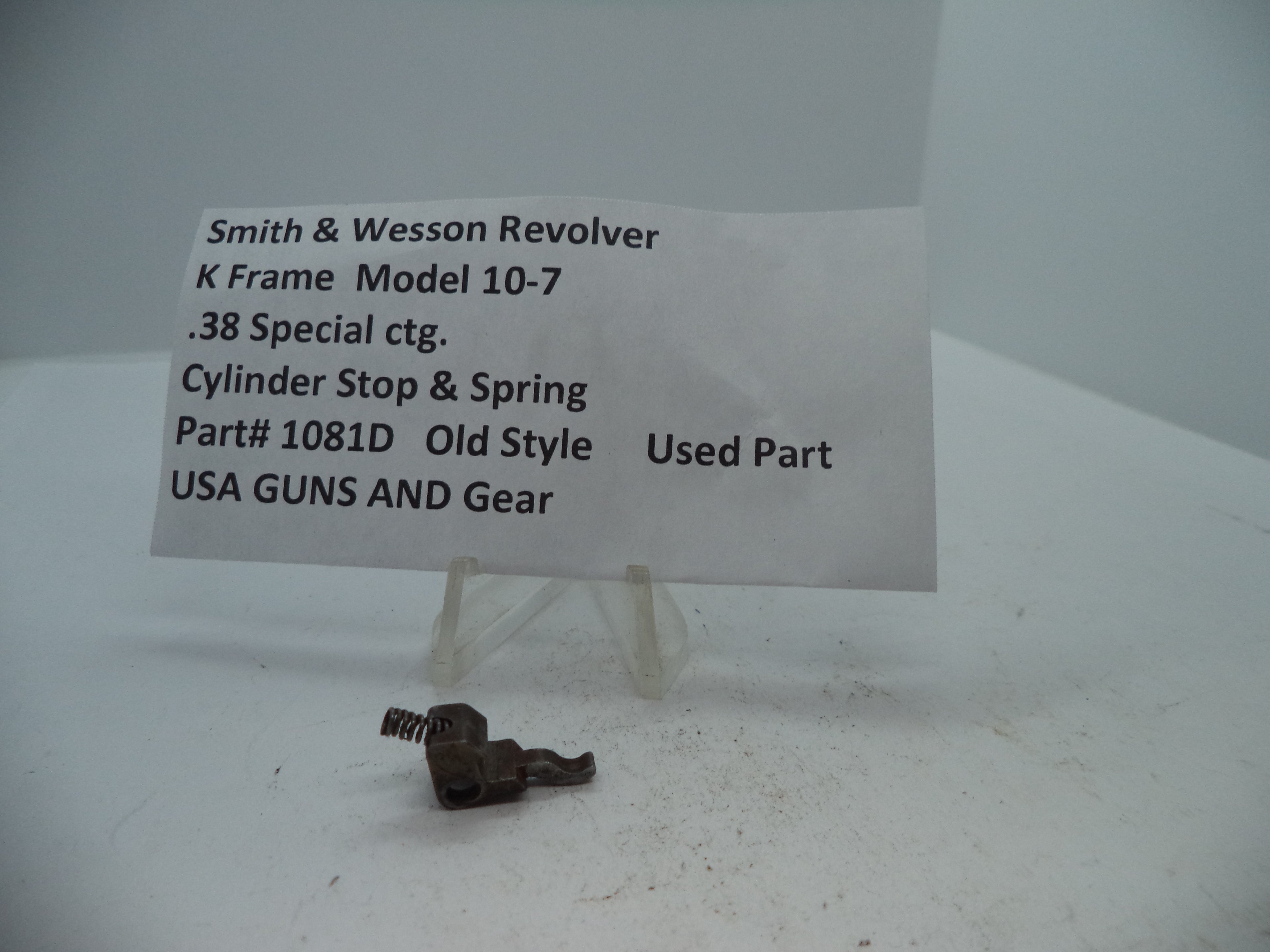 S&W K Frame Model 10-7 Cylinder Stop & Spring .38 Special Old Style Used - Part# 1081D